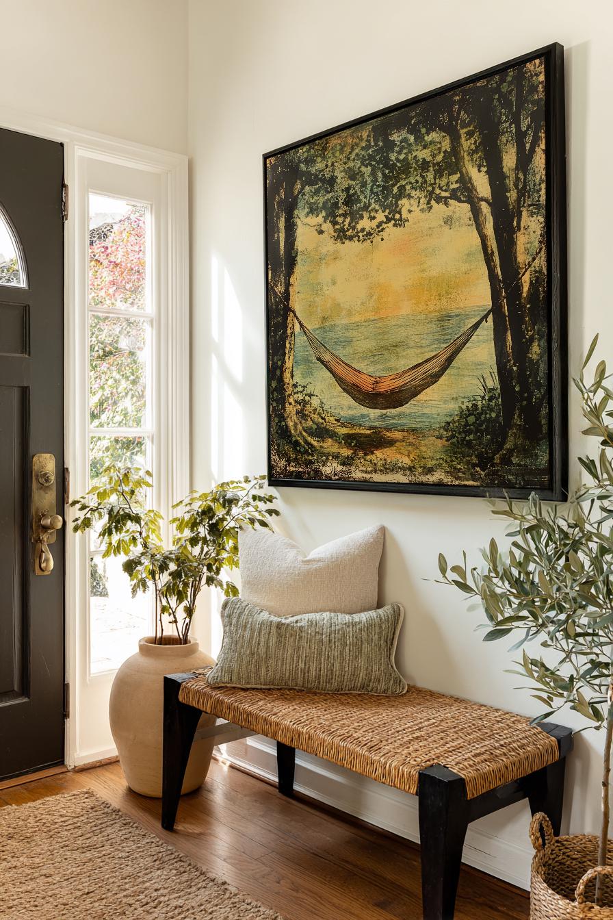 Serene Hammock Coastal Canvas Art | Textured Impressionist Print | Coastal Bohemian Wall Art For Bedroom Square Canvas Art