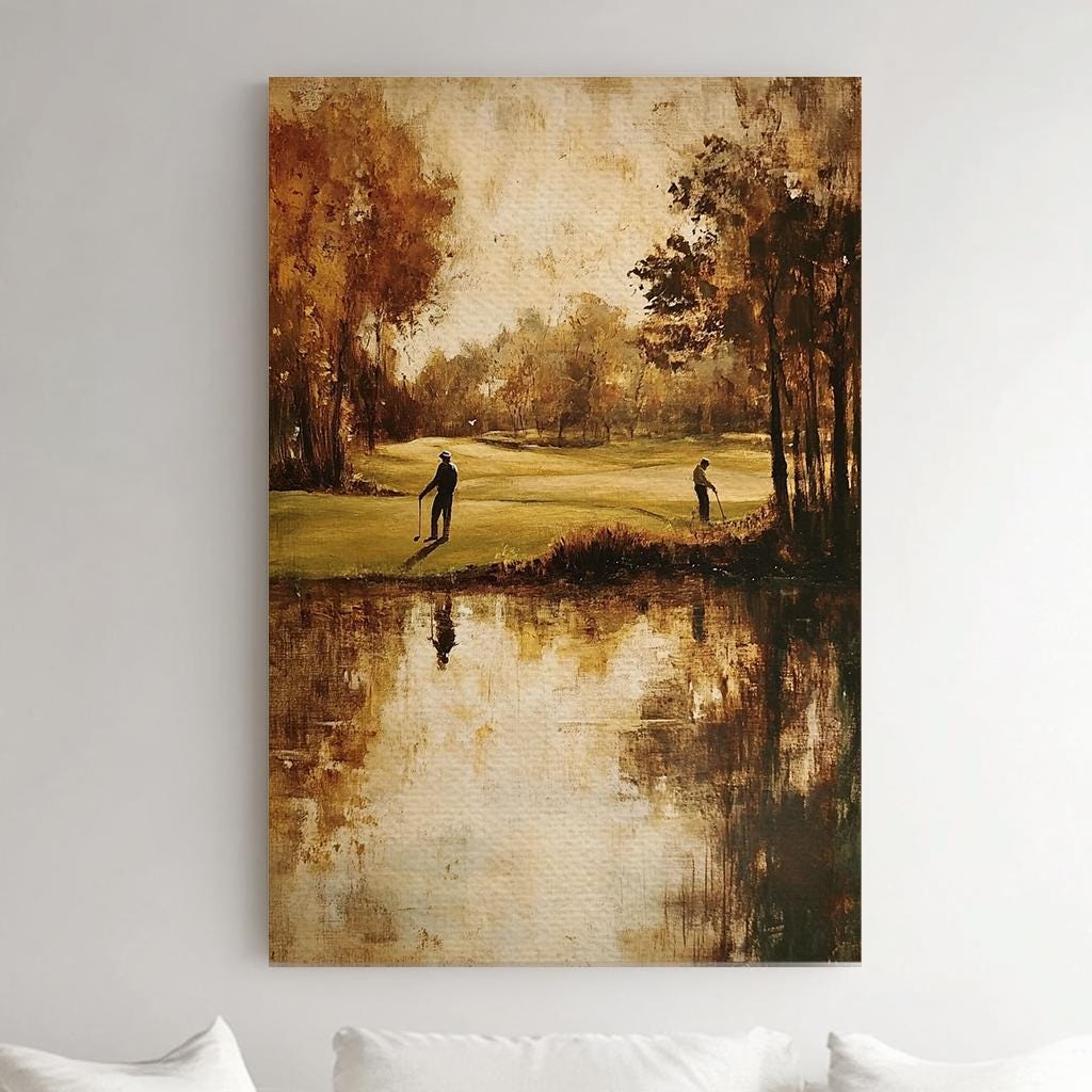 Serene Golf Course Canvas Art | Impasto Impressionism Print | Transitional Wall Art For Living Room Vertical Canvas
