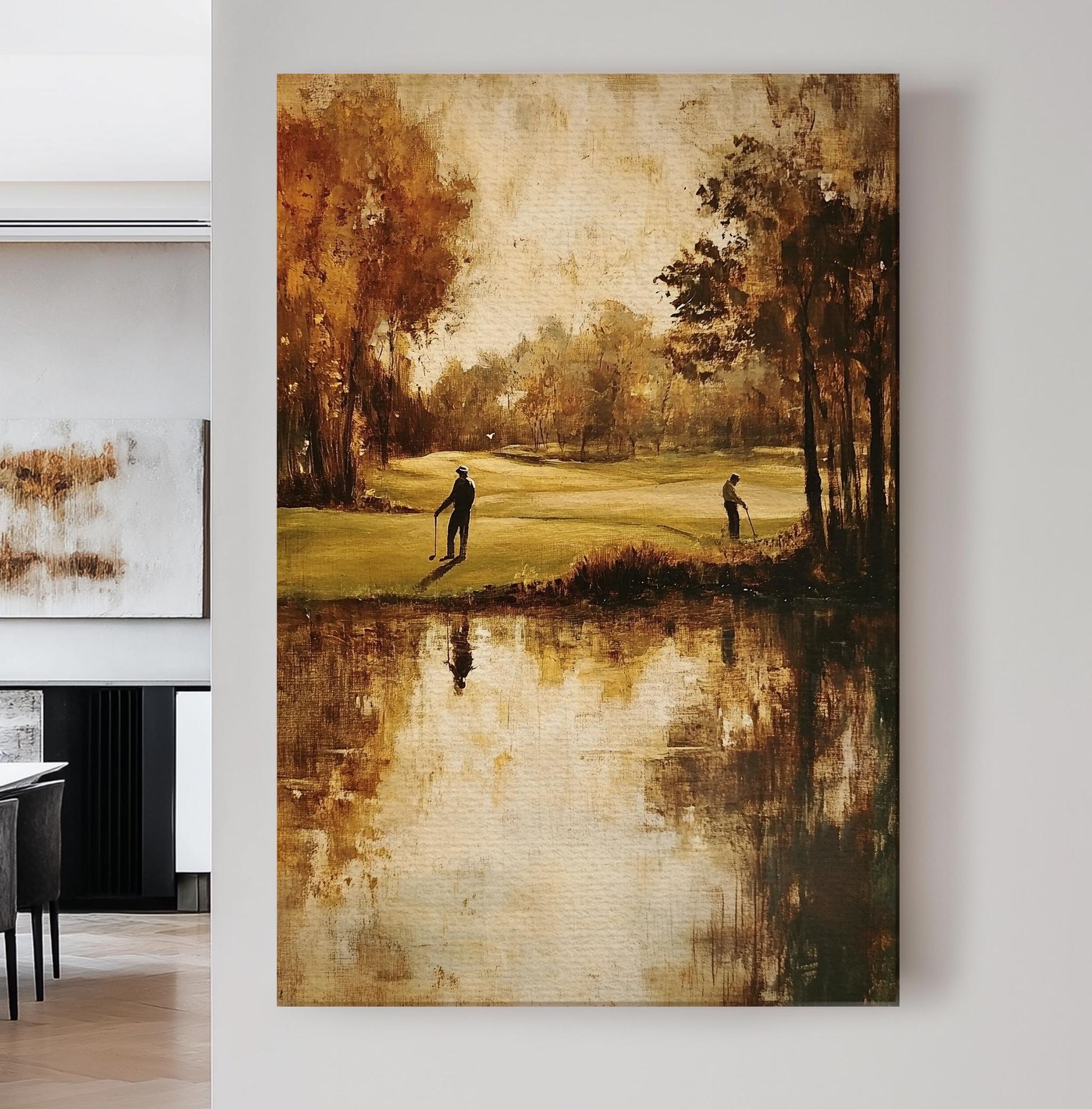 Serene Golf Course Canvas Art | Impasto Impressionism Print | Transitional Wall Art For Living Room Vertical Canvas