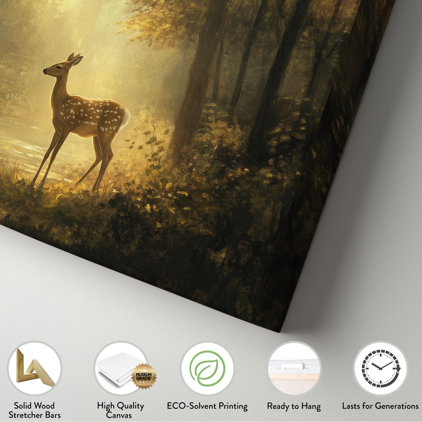 Serene Forest Fawn Canvas Art | Impressionist Painting Print | Tranquil Spa Wall Art For Living Room | Warm Honeycomb Art Horizontal Art