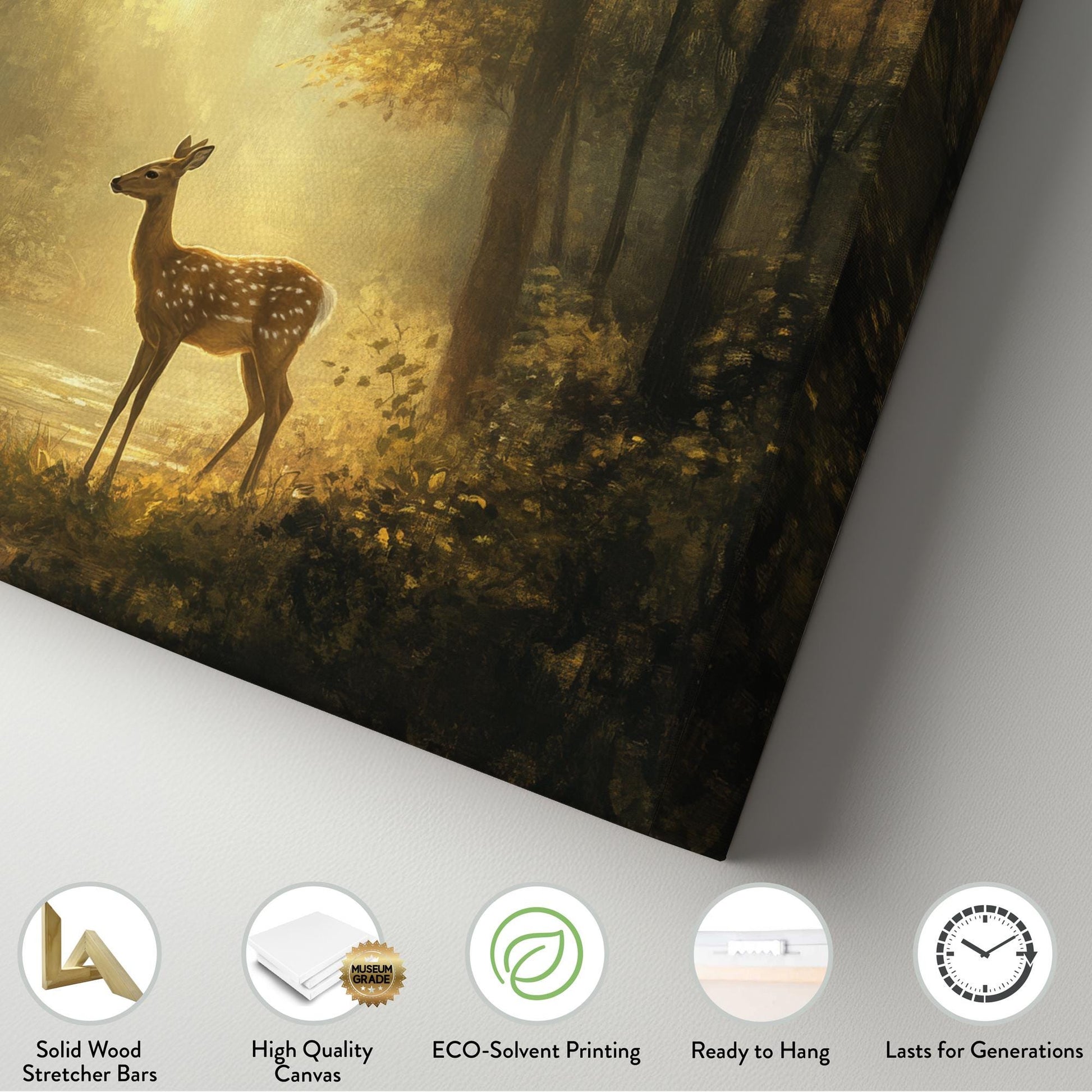 Serene Forest Fawn Canvas Art | Impressionist Painting Print | Tranquil Spa Wall Art For Living Room | Warm Honeycomb Art Horizontal Art