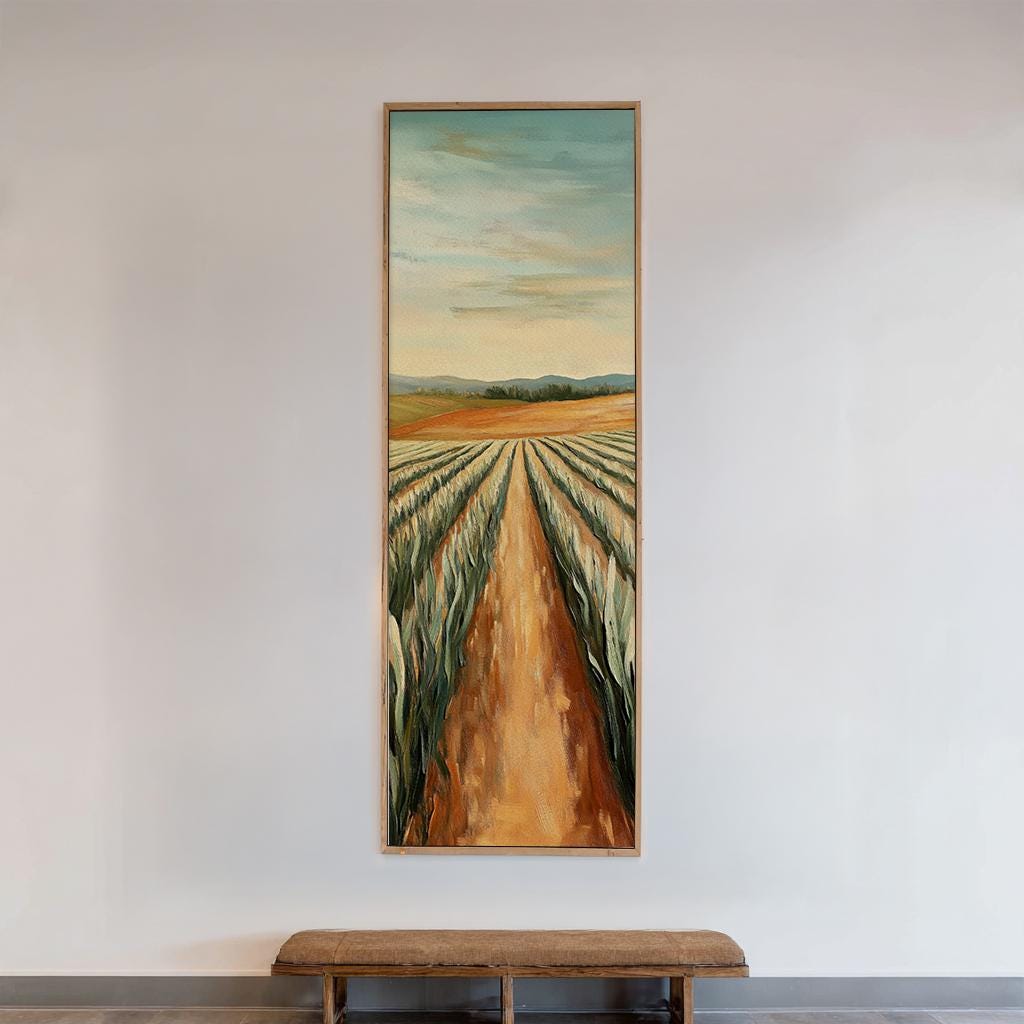 Serene Field Path Canvas Art | Impasto Impressionism Print | Transitional Wall Art For Living Room Long Vertical Art