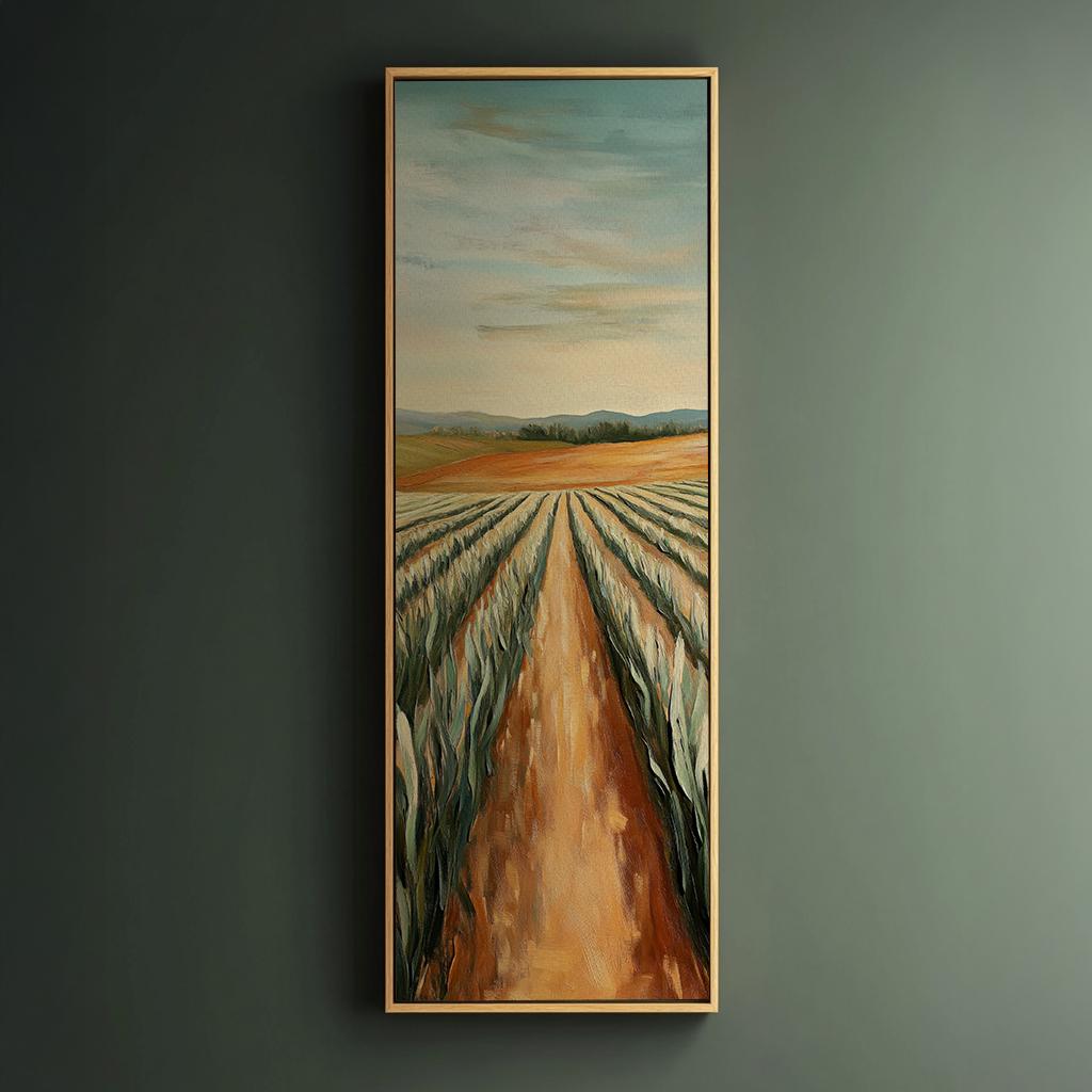 Serene Field Path Canvas Art | Impasto Impressionism Print | Transitional Wall Art For Living Room Long Vertical Art