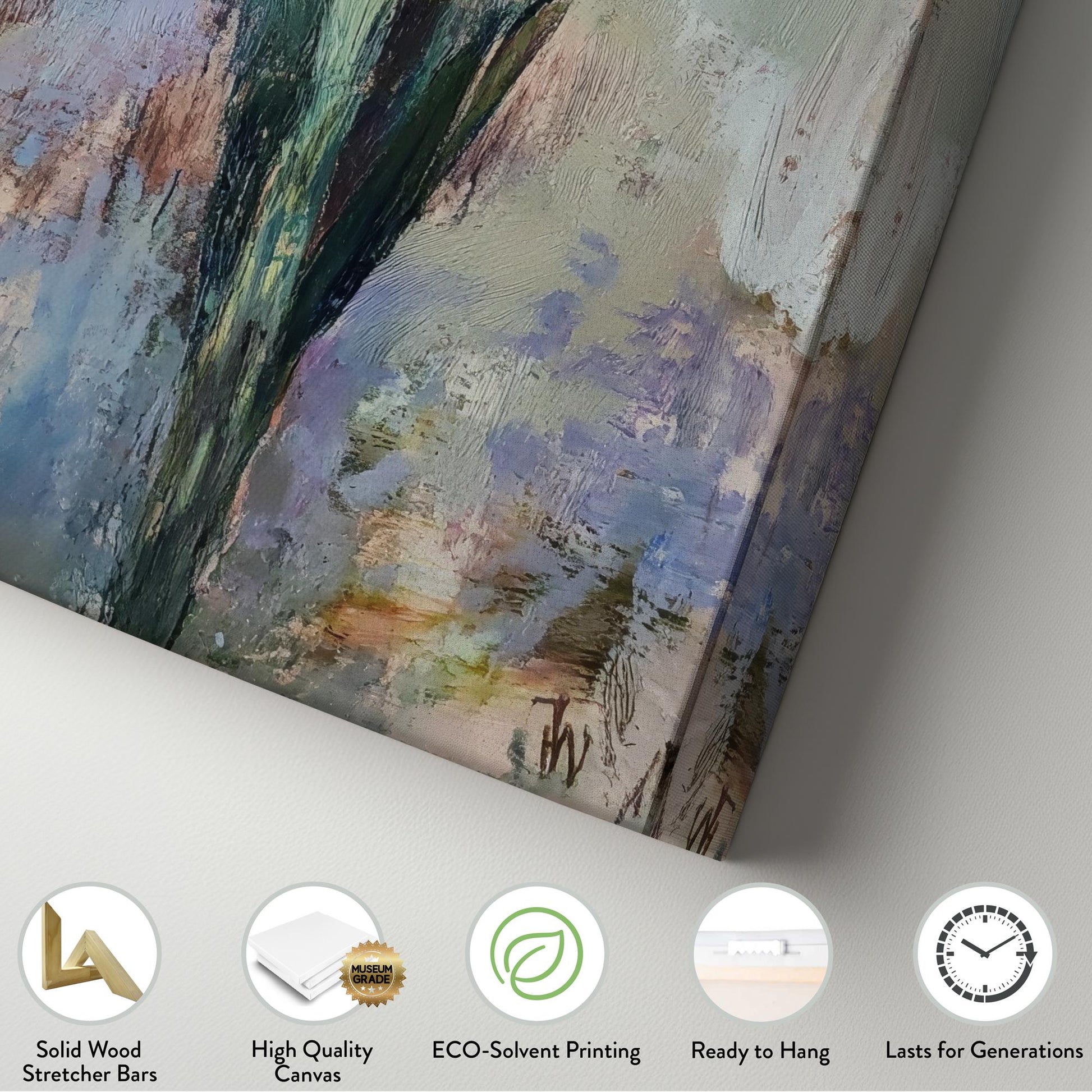 Serene Daffodils Canvas Art | Impasto Floral Print | Bohemian Wall Art For Living Room | Blush Pink Seafoam Art Long Vertical Art