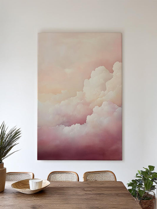 Serene Cloudscape Canvas Art | Impressionistic Cloud Print | Bohemian Wall Art For Bedroom | Rose Quartz Art Vertical Canvas