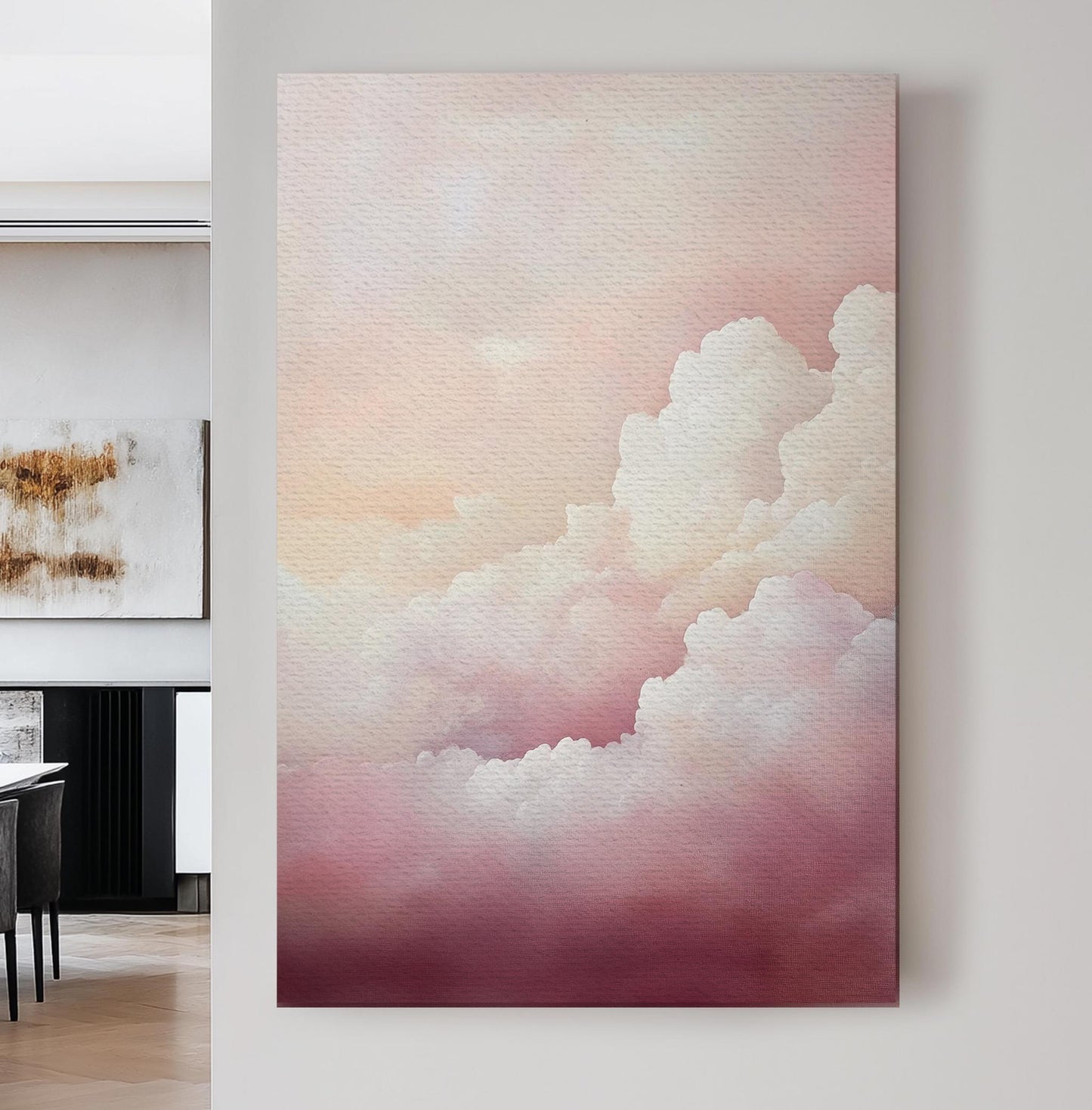 Serene Cloudscape Canvas Art | Impressionistic Cloud Print | Bohemian Wall Art For Bedroom | Rose Quartz Art Vertical Canvas