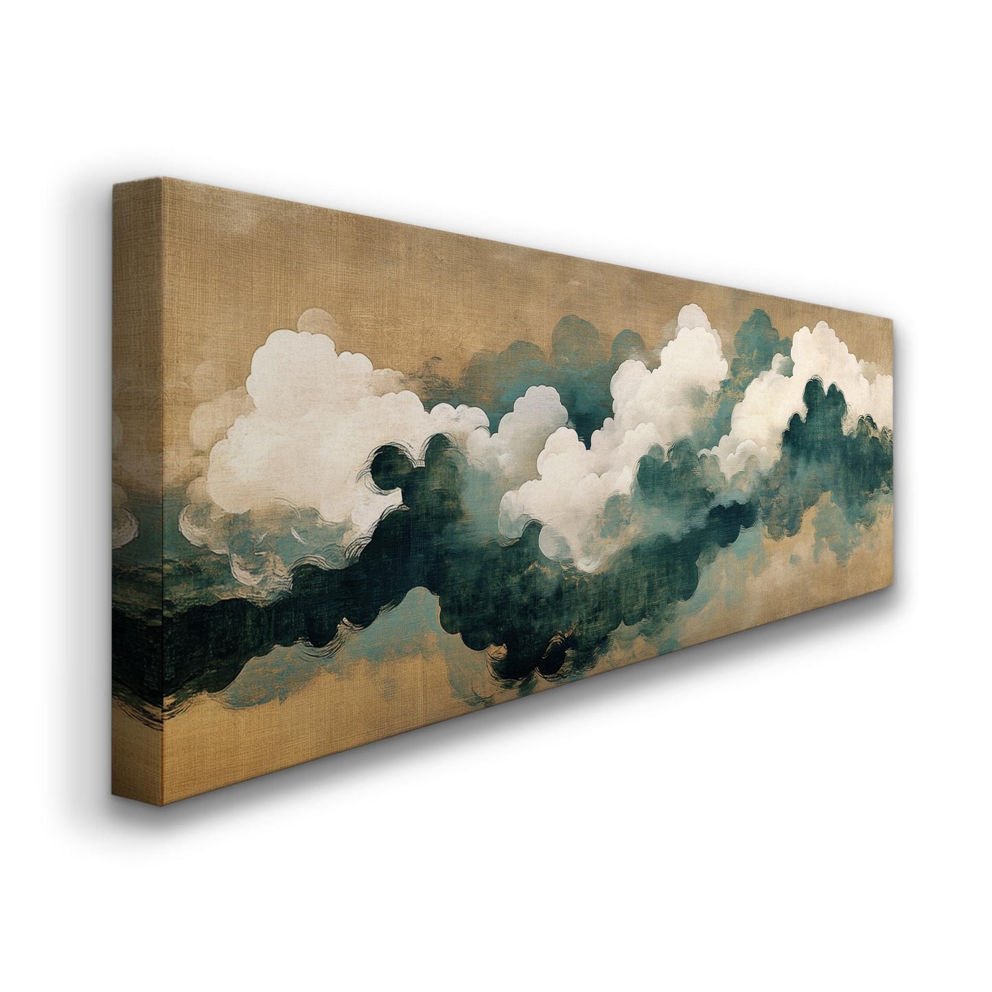 Serene Cloudscape Canvas Art | Impasto Brushstroke Print | Tranquil Zen Wall Art For Living Room | Sand Dune Seafoam Art Panoramic Wall Art