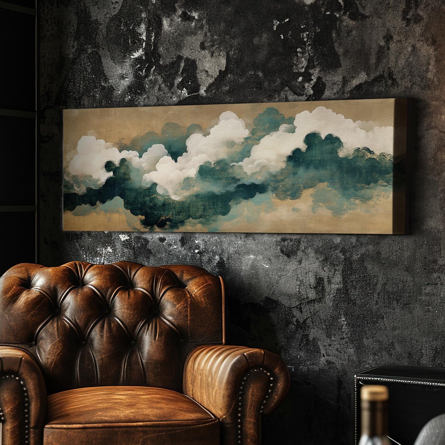 Serene Cloudscape Canvas Art | Impasto Brushstroke Print | Tranquil Zen Wall Art For Living Room | Sand Dune Seafoam Art Panoramic Wall Art
