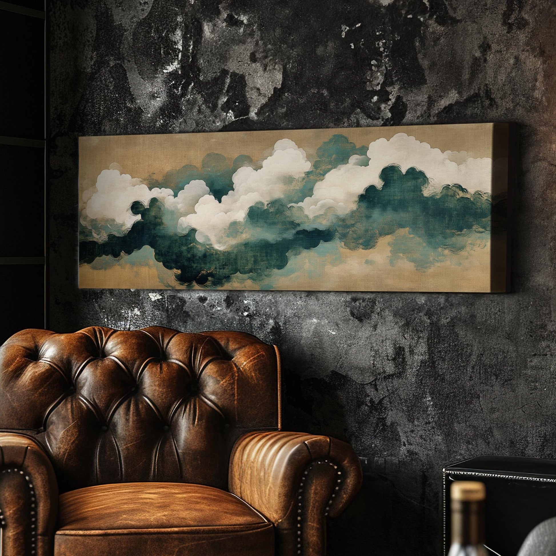 Serene Cloudscape Canvas Art | Impasto Brushstroke Print | Tranquil Zen Wall Art For Living Room | Sand Dune Seafoam Art Panoramic Wall Art