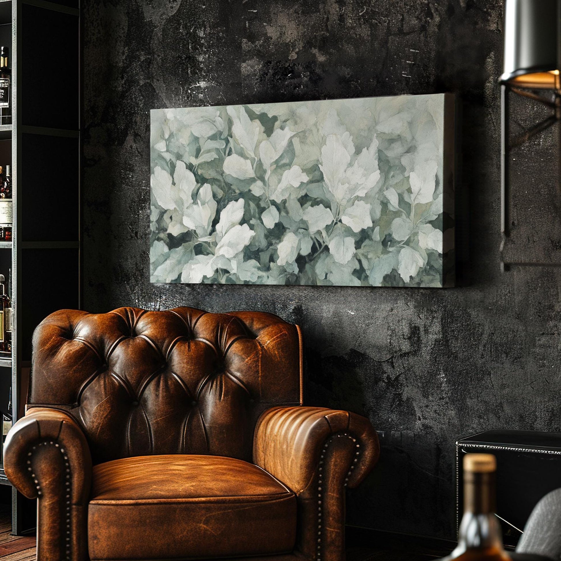 Serene Botanical Canvas Art | Impasto Print | Tranquil Botanical Wall Art For Living Room | Sage Green Art | Modern Zen Decor Horizontal Art