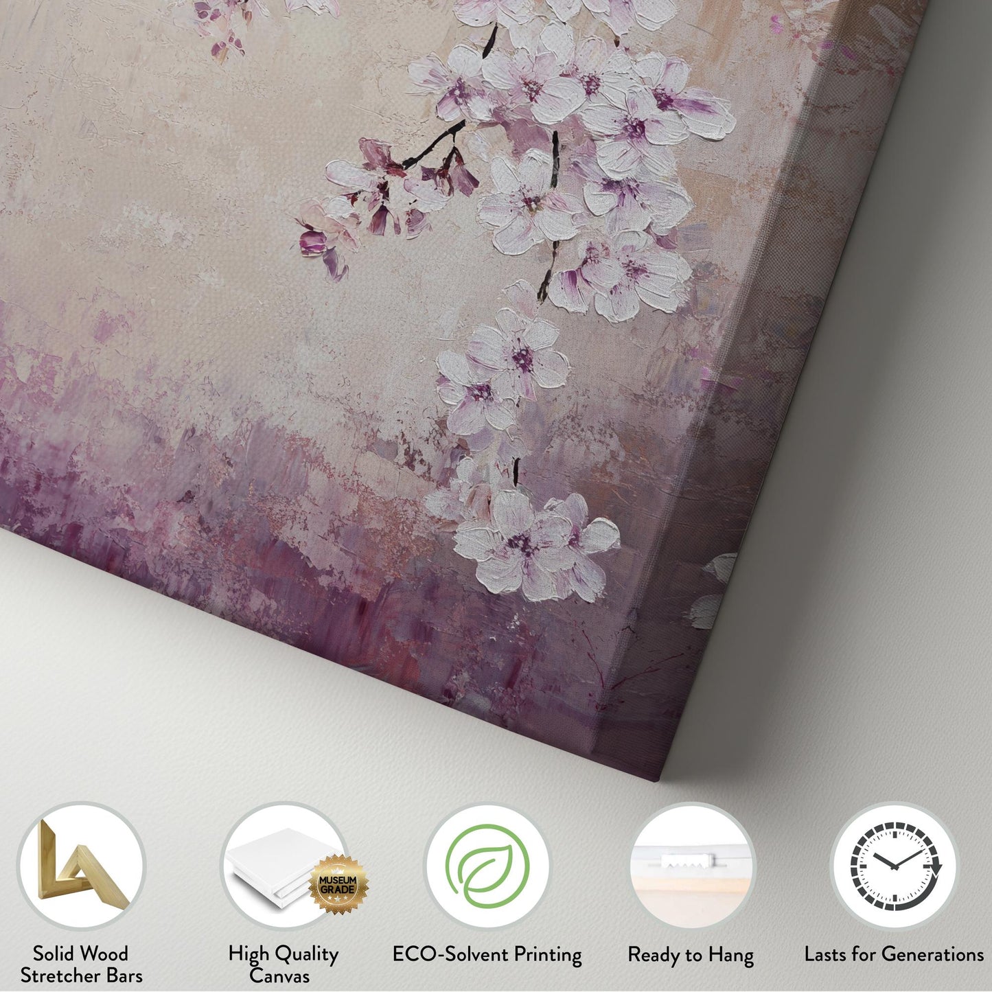 Serene Blossom Canvas Art | Impasto Print | Bohemian Wall Art For Living Room | Blush Pink Art | Tranquil Decor Vertical Canvas