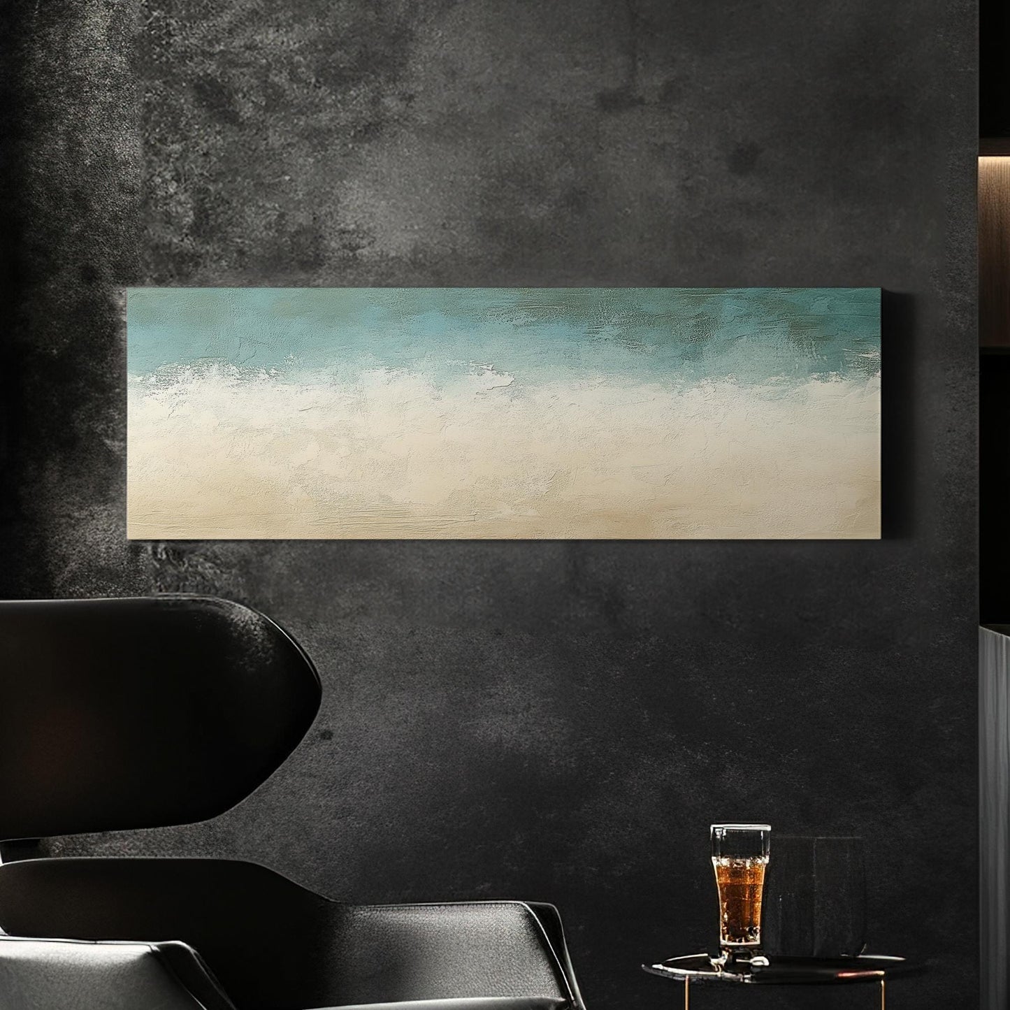 Seascape Textured Canvas Art | Impasto Palette Knife Print | Coastal Bohemian Wall Art For Living Room Panoramic Wall Art