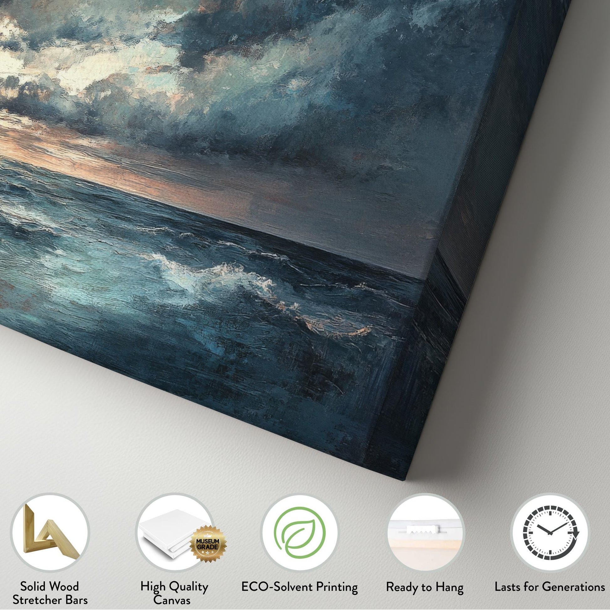 Seascape Impressionism Canvas Art | Impasto Textural Print | Coastal Bohemian Wall Art For Living Room | Stormy Seaglass Art Horizontal Art