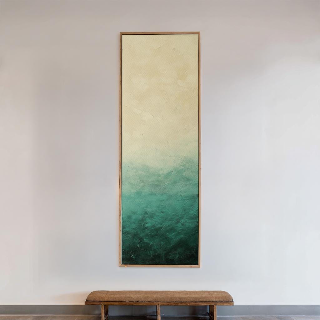 Seascape Gradient Canvas Art | Impasto Textured Print | Biophilic Wall Art For Living Room | Jadeite and Cream Art Long Vertical Art