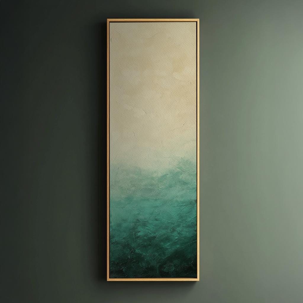 Seascape Gradient Canvas Art | Impasto Textured Print | Biophilic Wall Art For Living Room | Jadeite and Cream Art Long Vertical Art
