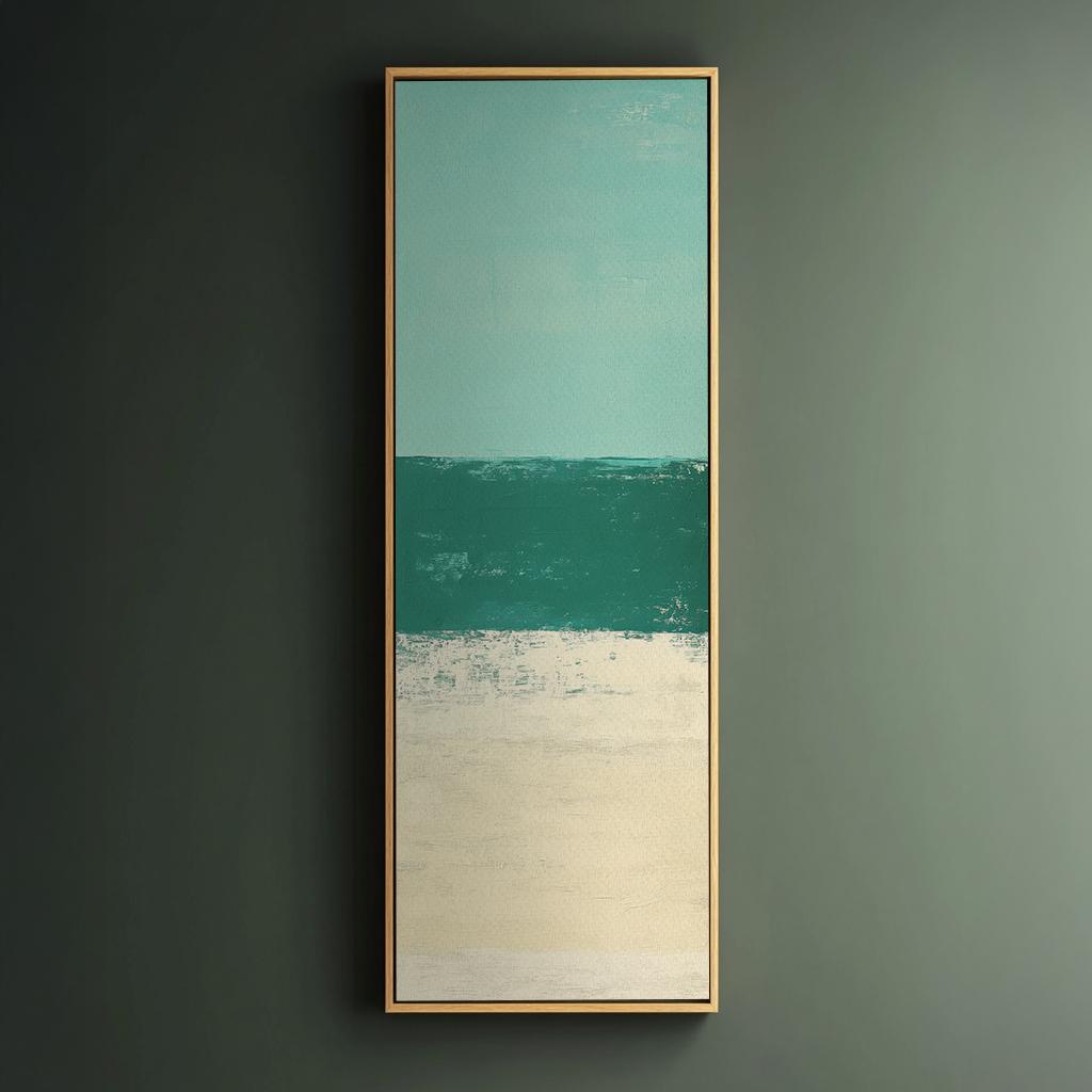 Seascape Abstract Canvas Art | Impasto Print | Coastal Bohemian Wall Art For Living Room | Seafoam Jade Art Long Vertical Art
