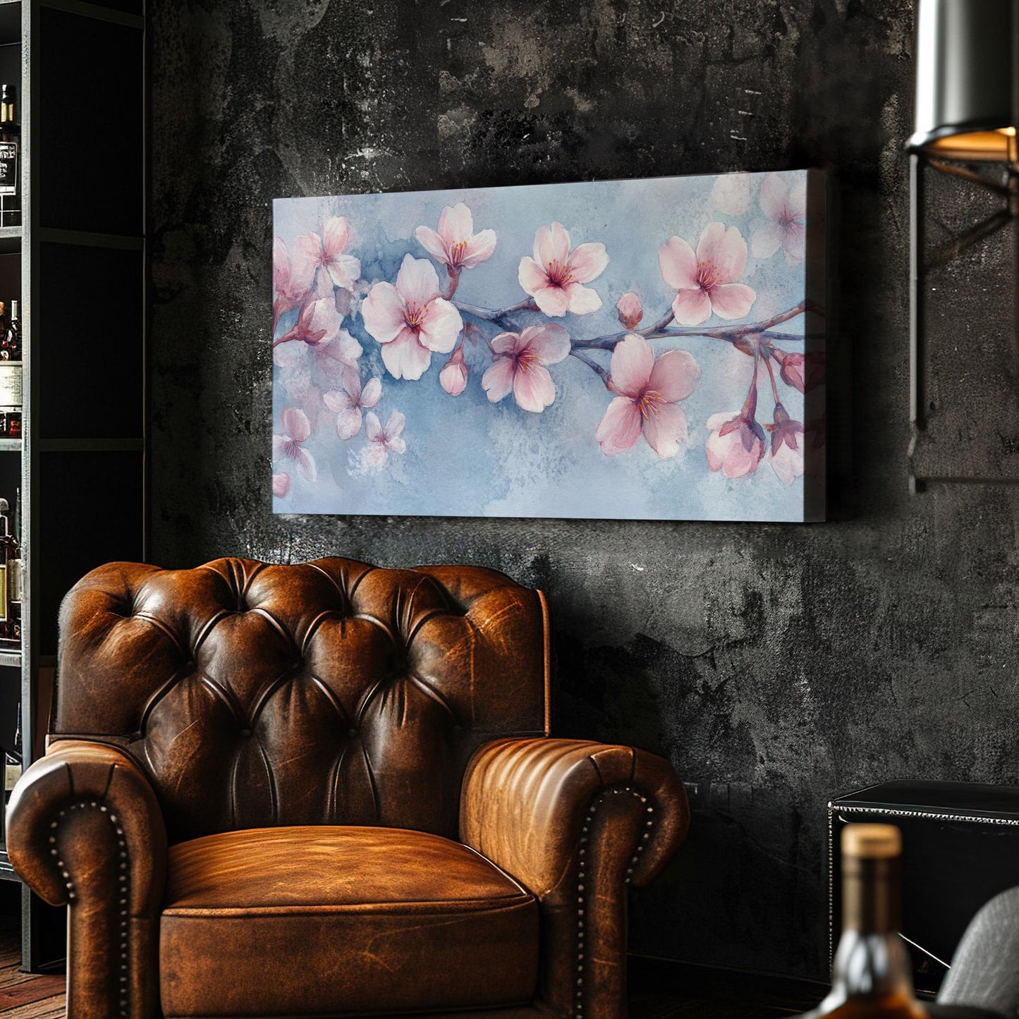 Sakura Blossom Branch Canvas Art | Watercolor Wash Print | Tranquil Zen Wall Art For Bedroom | Blush Pink Art Horizontal Art