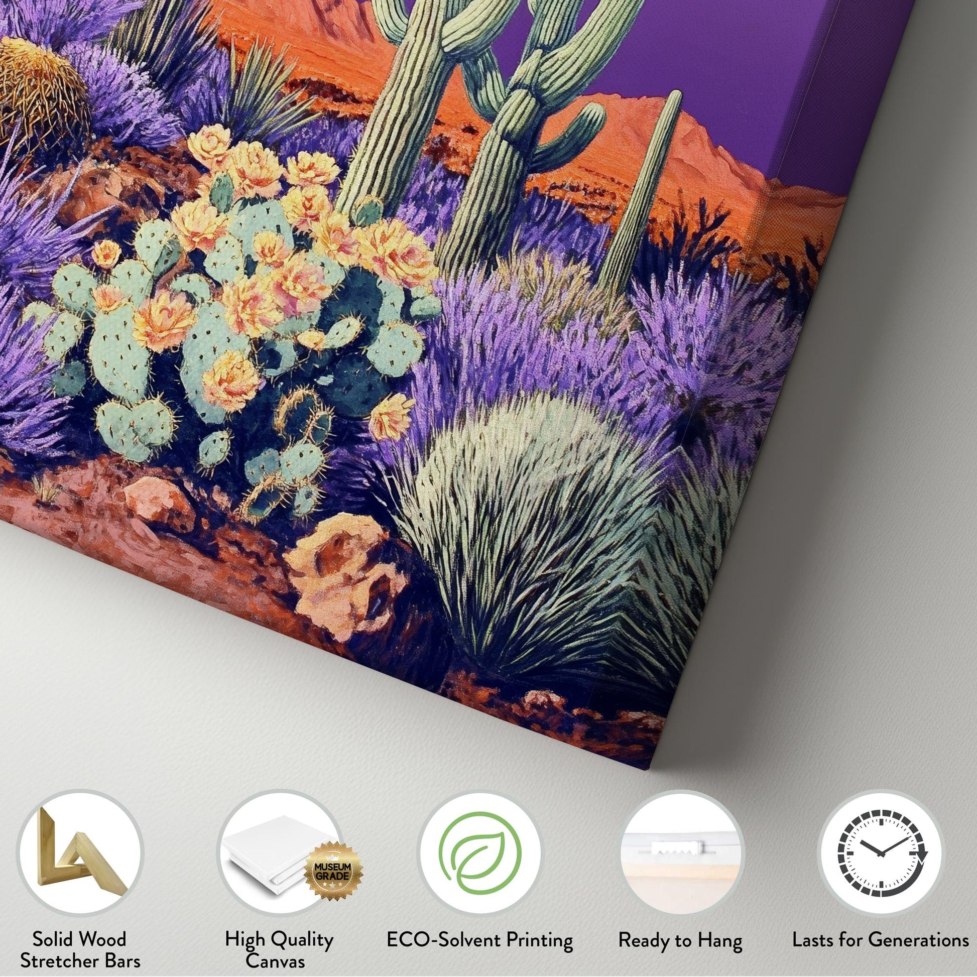 Saguaro Cactus Canvas Art | Mid Century Modern Print | Bohemian Wall Art For Living Room | Amethyst Sunset Art Vertical Canvas