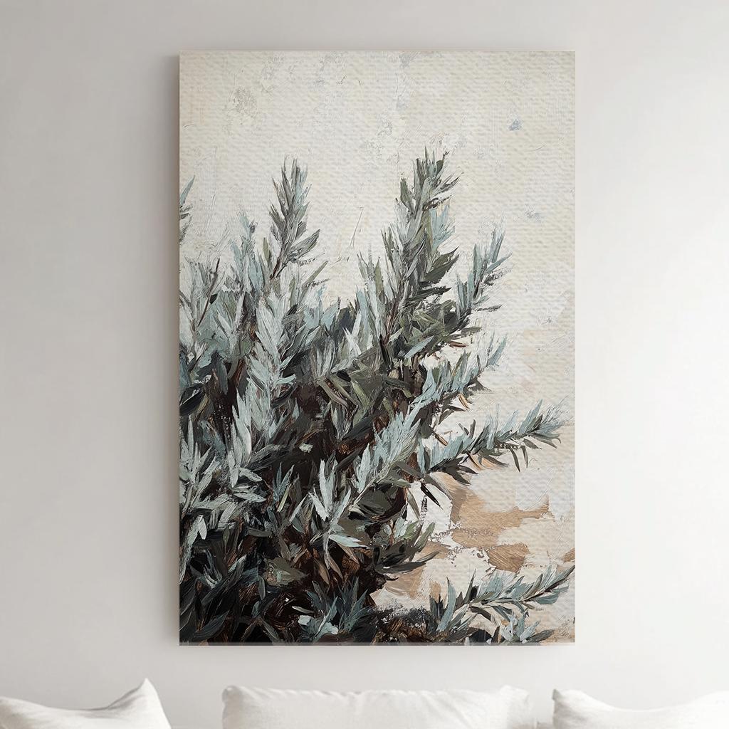 Sagebrush Impressionist Canvas Art | Impasto Painting Print | Bohemian Wall Art For Living Room | Silver Sage Art Vertical Canvas