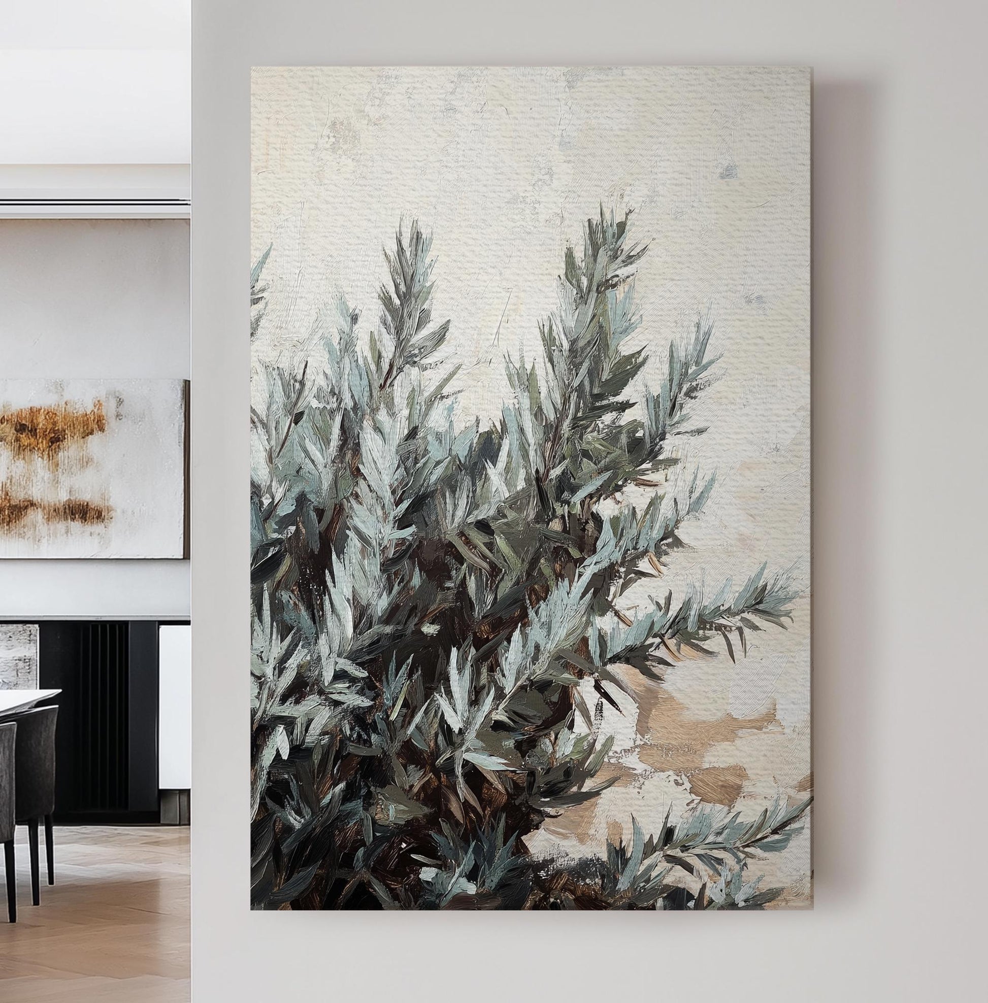 Sagebrush Impressionist Canvas Art | Impasto Painting Print | Bohemian Wall Art For Living Room | Silver Sage Art Vertical Canvas