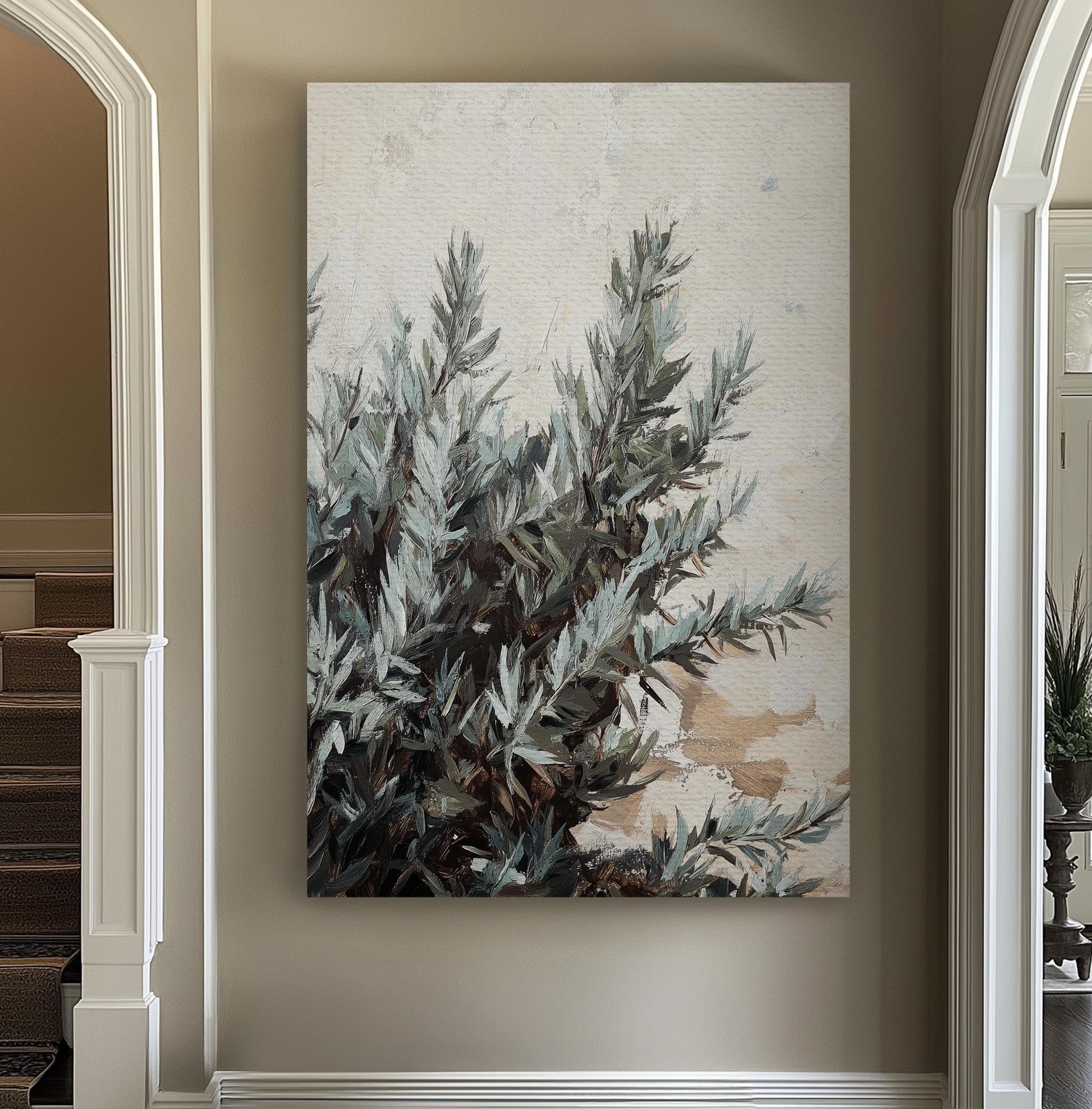 Sagebrush Impressionist Canvas Art | Impasto Painting Print | Bohemian Wall Art For Living Room | Silver Sage Art Vertical Canvas