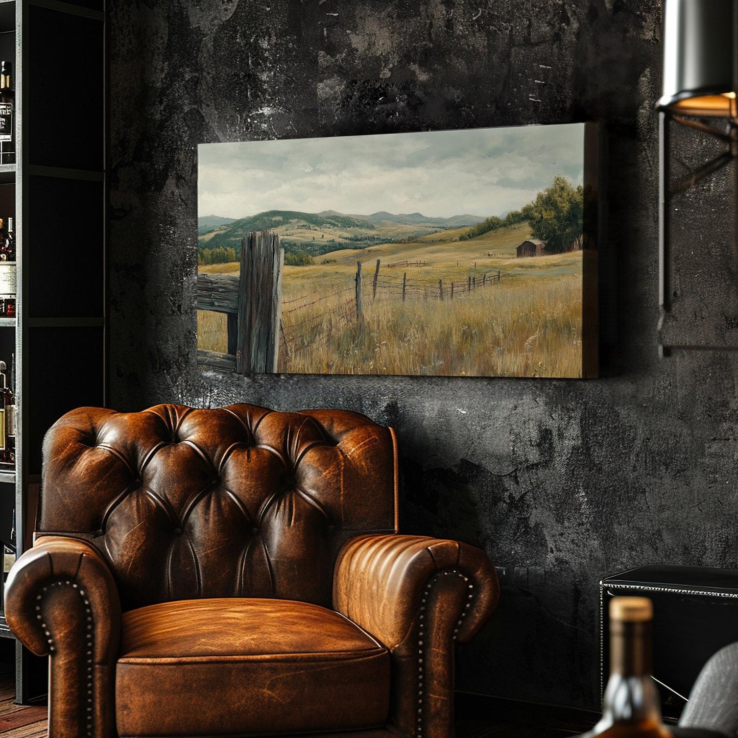 Rustic Ranch Landscape Canvas Art | Impasto Oil Print | Transitory Wall Art For Living Room | Harvest Gold Art Horizontal Art