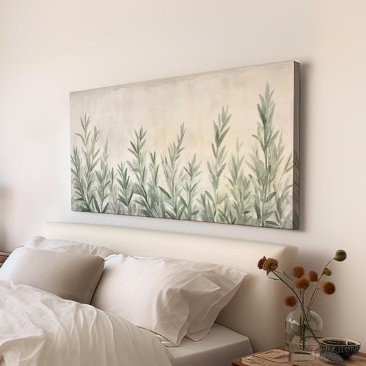 Rosemary Sprig Canvas Art | Watercolor Botanical Print | Tranquil Spa Wall Art For Living Room | Sage Green Art Horizontal Art