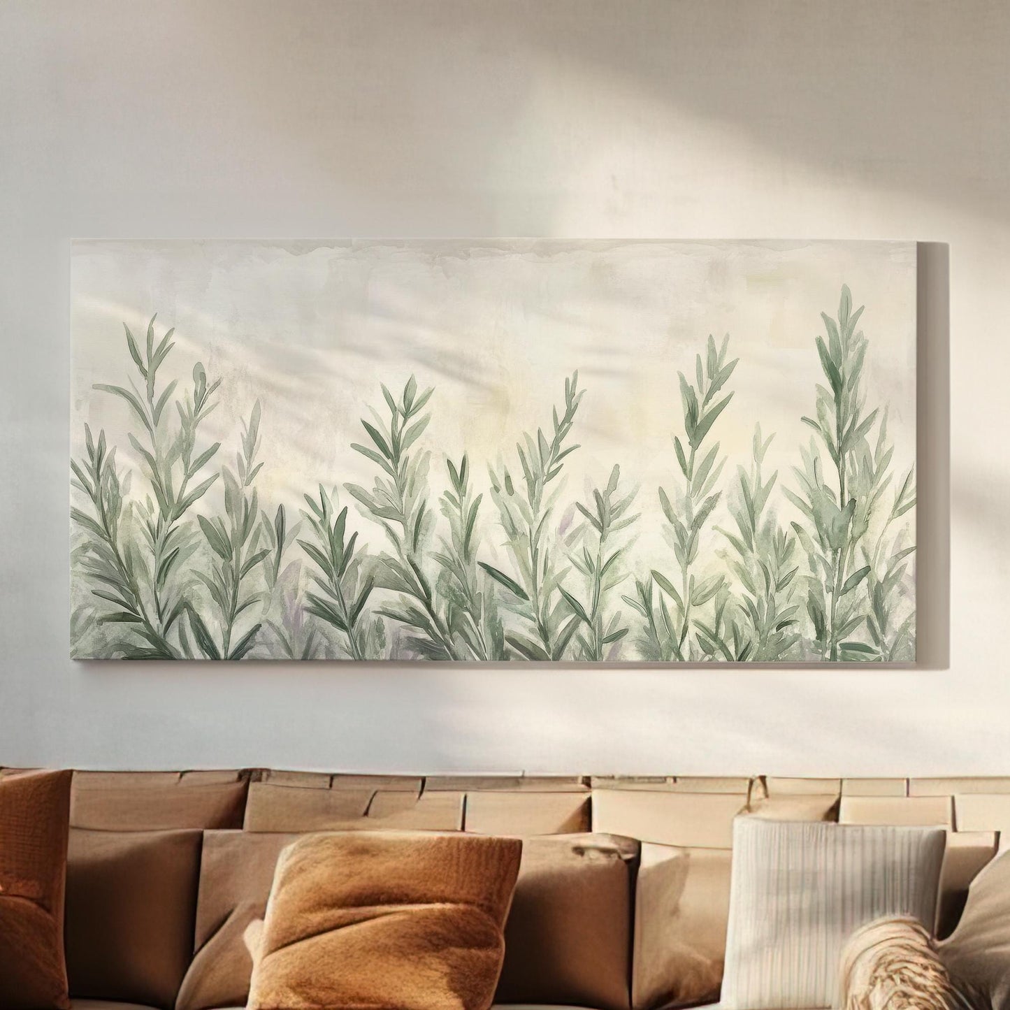 Rosemary Sprig Canvas Art | Watercolor Botanical Print | Tranquil Spa Wall Art For Living Room | Sage Green Art Horizontal Art
