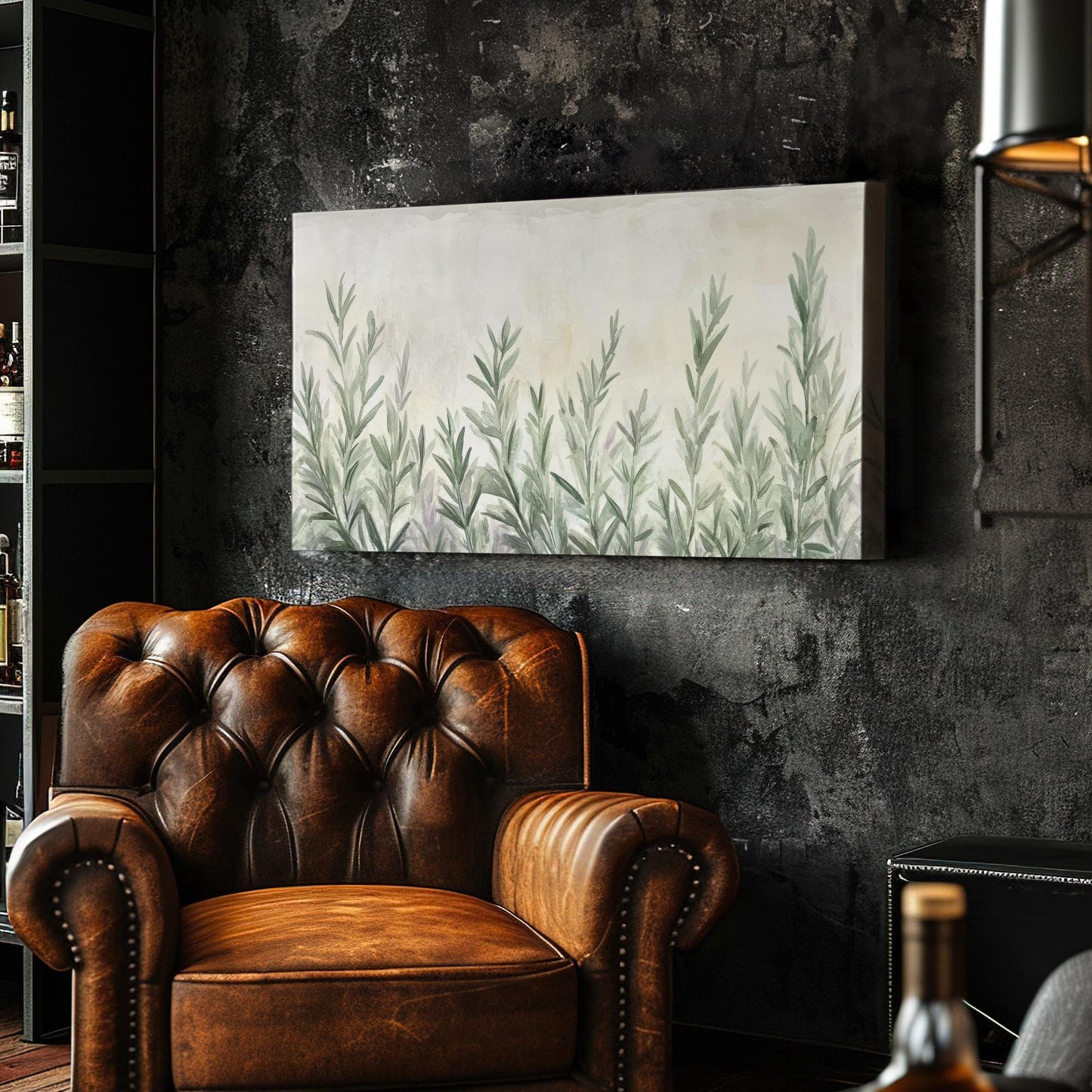 Rosemary Sprig Canvas Art | Watercolor Botanical Print | Tranquil Spa Wall Art For Living Room | Sage Green Art Horizontal Art
