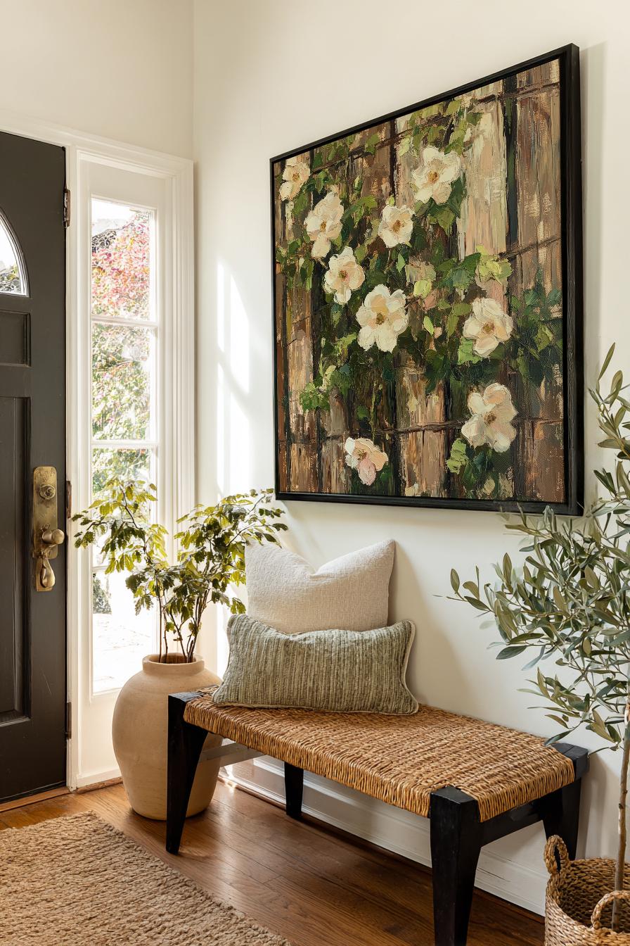 Romantic White Roses Canvas Art | Impasto Painting Print | French Country Wall Art For Living Room | Creamy Beige Art Square Canvas Art