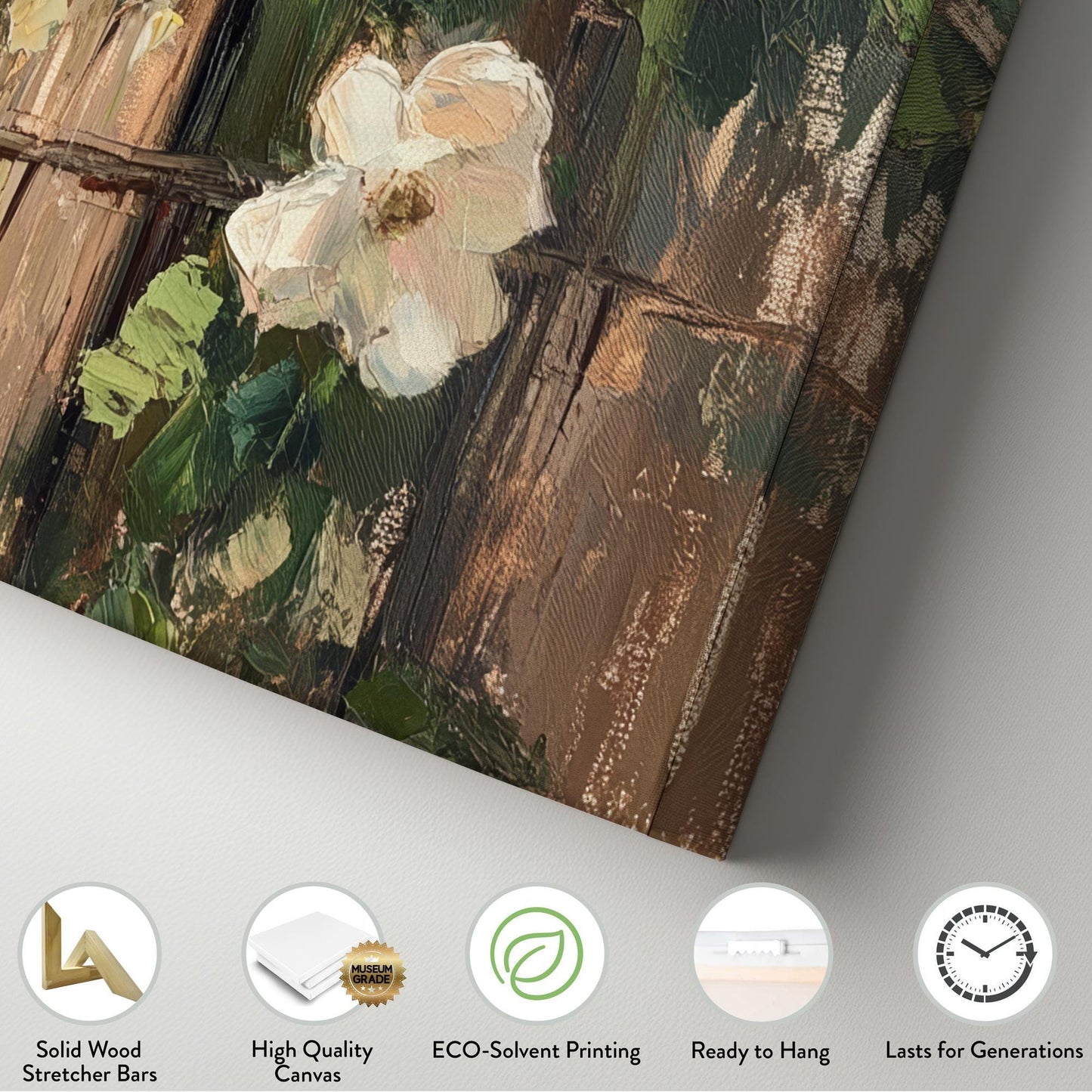 Romantic White Roses Canvas Art | Impasto Painting Print | French Country Wall Art For Living Room | Creamy Beige Art Square Canvas Art