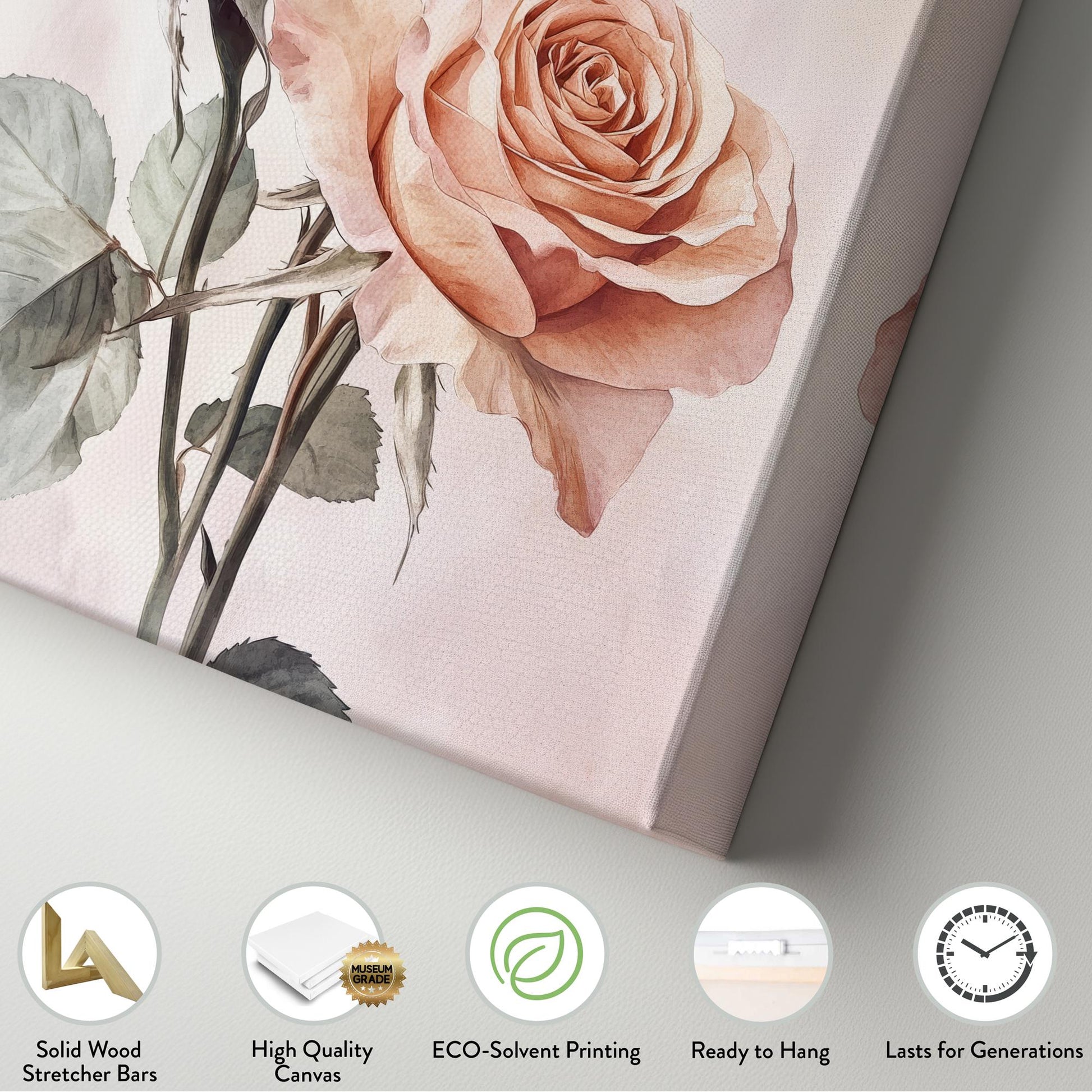Romantic Rose Trio Canvas Art | Watercolor Botanical Print | Bohemian Wall Art For Bedroom | Blush Pink Art Vertical Canvas