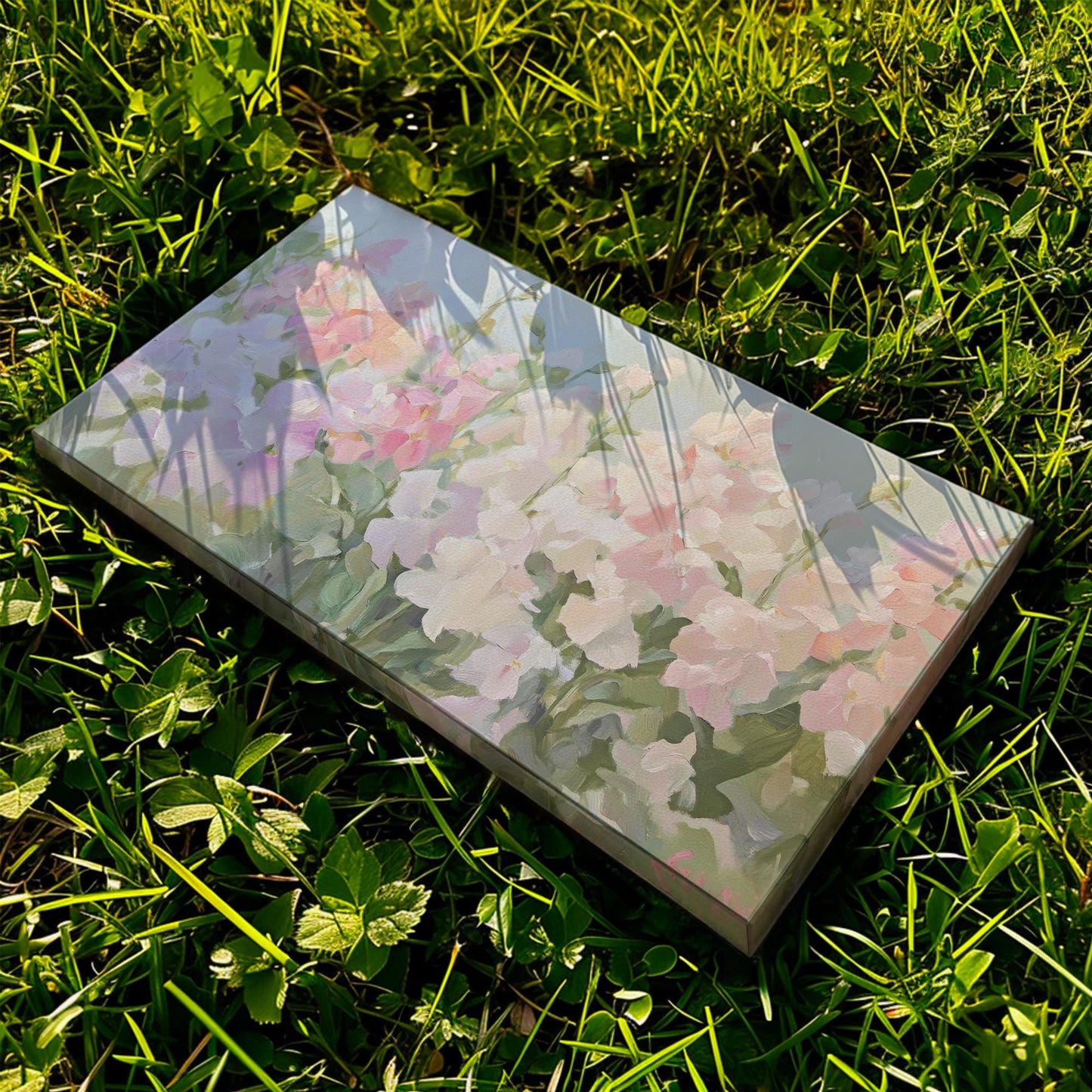 Romantic Rose Garden Canvas Art | Impressionistic Impasto Print | Bohemian Wall Art For Living Room Horizontal Art