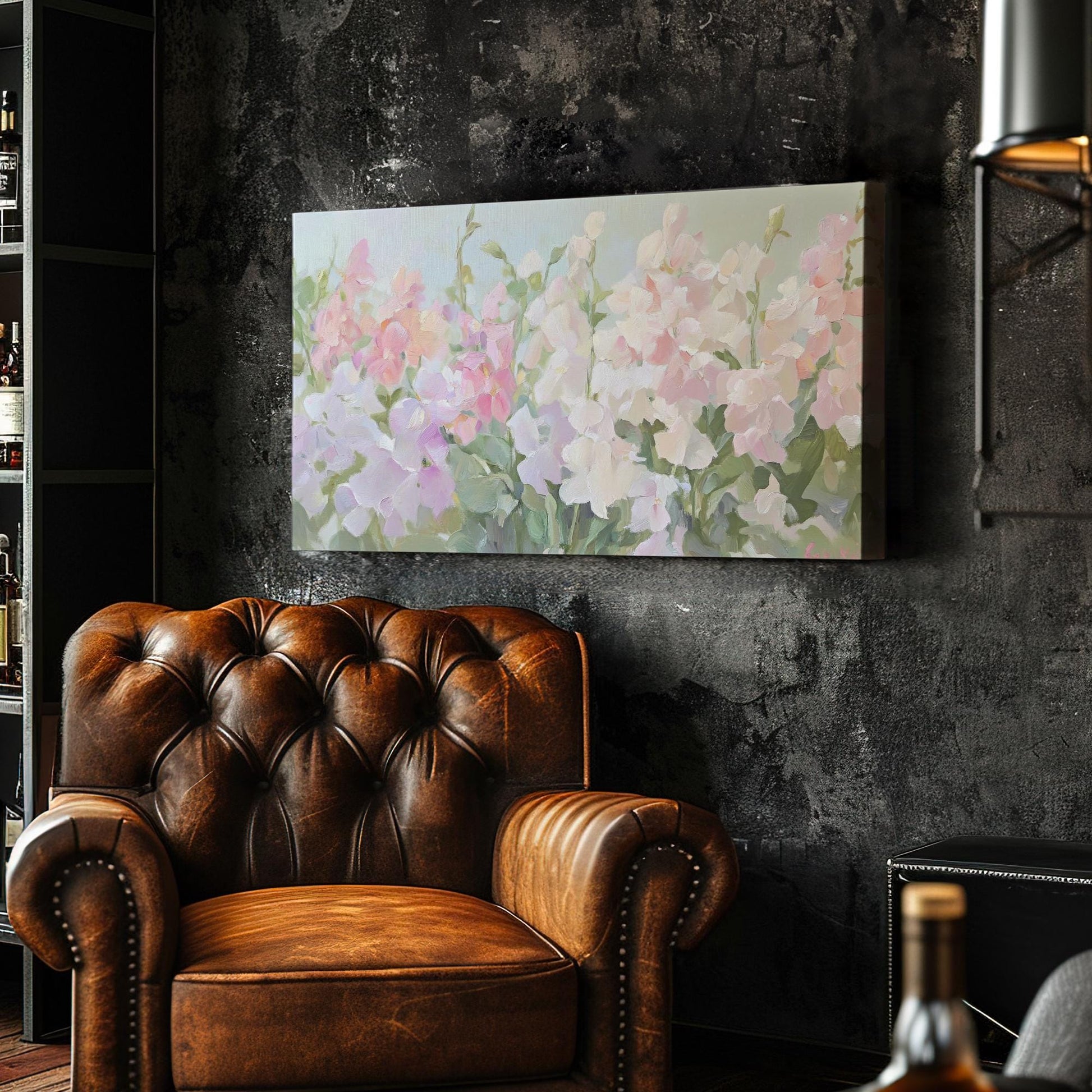 Romantic Rose Garden Canvas Art | Impressionistic Impasto Print | Bohemian Wall Art For Living Room Horizontal Art