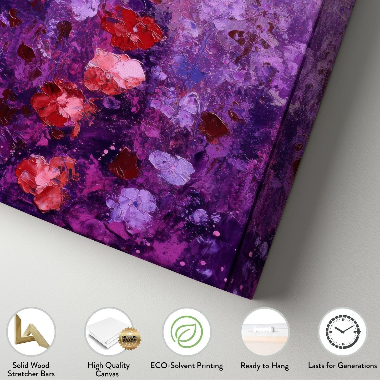 Romantic Lavender Field Canvas Art | Impasto Floral Print | Bohemian Wall Art For Bedroom | Amethyst Dusk Art Long Vertical Art