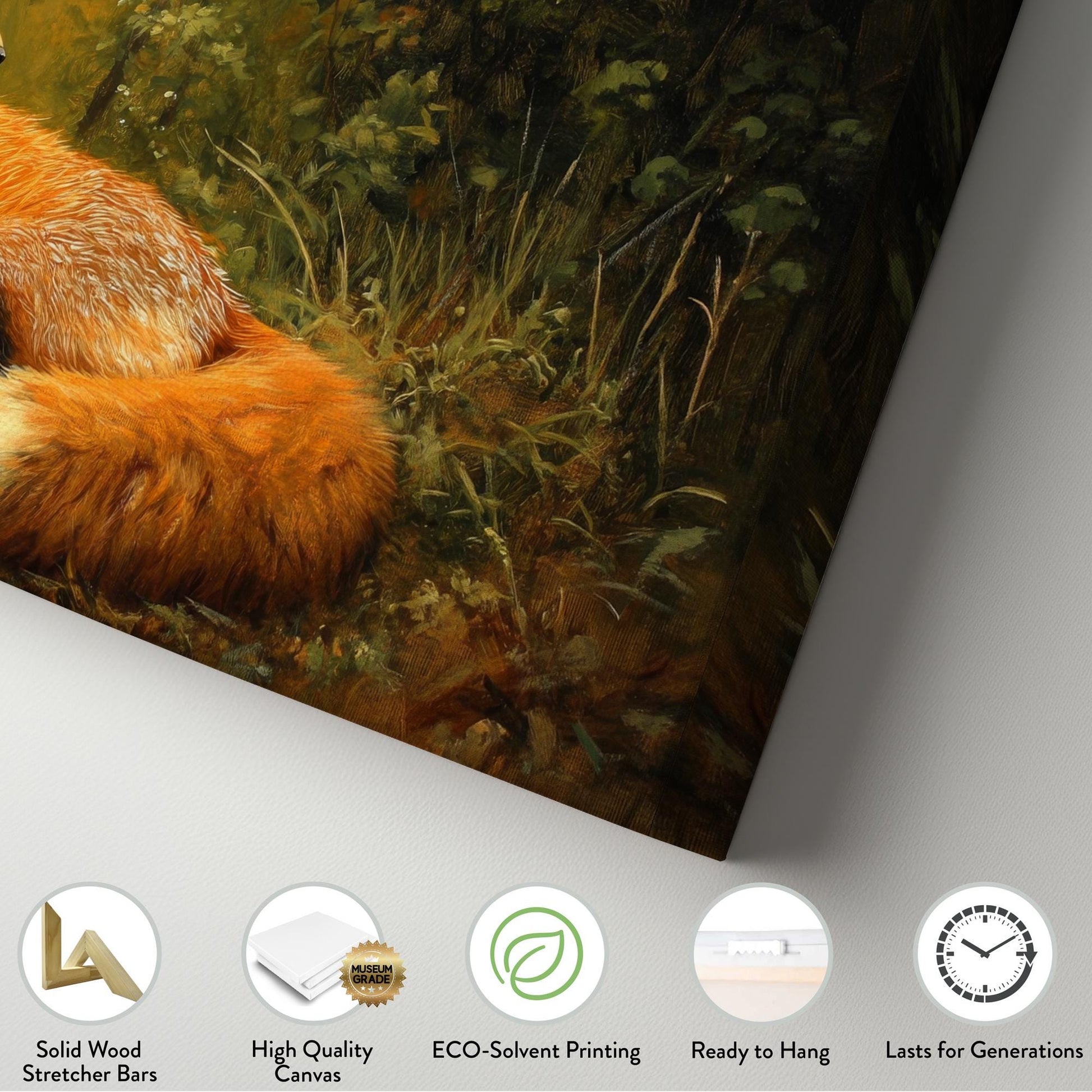 Red Fox in Autumnal Forest Canvas Art | Impasto Oil Painting Print | Bohemian Eclectic Wall Art For Living Room Horizontal Art