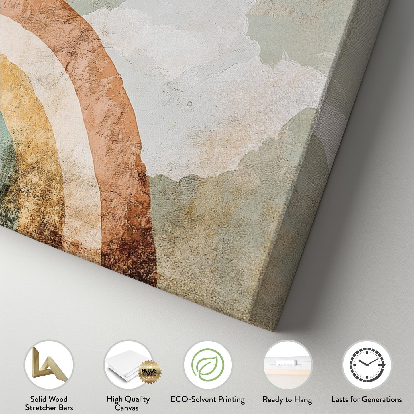 Rainbow Arch Canvas Art | Abstract Minimalist Print | Bohemian Wall Art For Nursery | Sage Green Terracotta Art Panoramic Wall Art