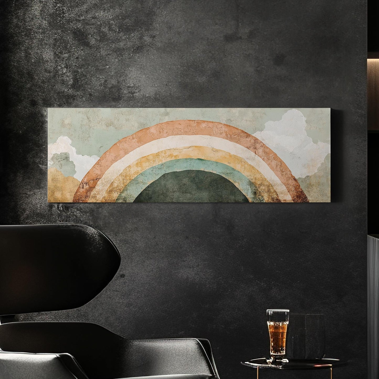 Rainbow Arch Canvas Art | Abstract Minimalist Print | Bohemian Wall Art For Nursery | Sage Green Terracotta Art Panoramic Wall Art