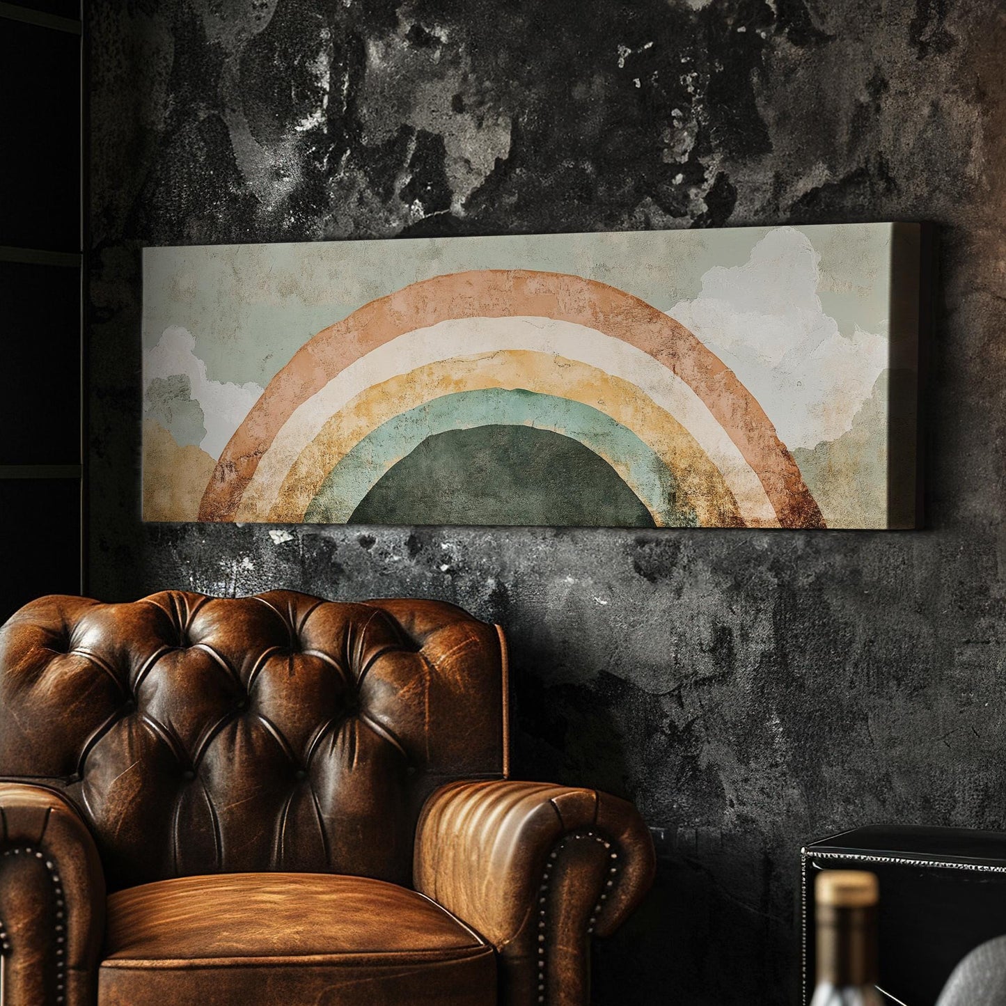 Rainbow Arch Canvas Art | Abstract Minimalist Print | Bohemian Wall Art For Nursery | Sage Green Terracotta Art Panoramic Wall Art