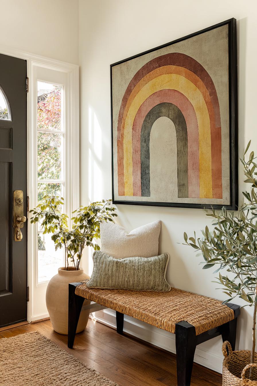 Rainbow Arch Canvas Art | Abstract Minimalist Print | Bohemian Wall Art For Living Room | Terracotta Ochre Art Square Canvas Art