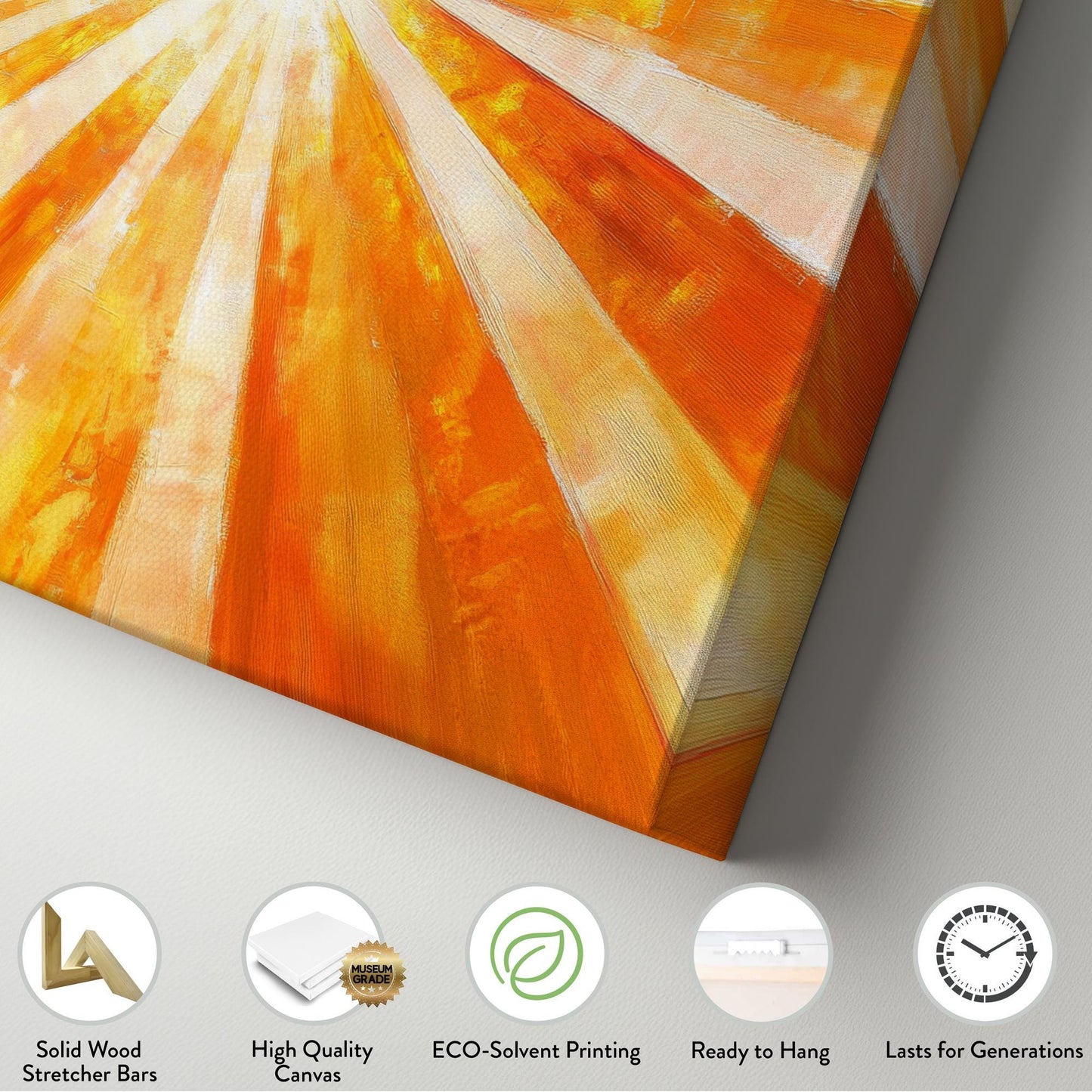 Radiant Sunburst Canvas Art | Impasto Textured Print | Mid Century Modern Wall Art For Living Room | Golden Hour Sunset Art Horizontal Art