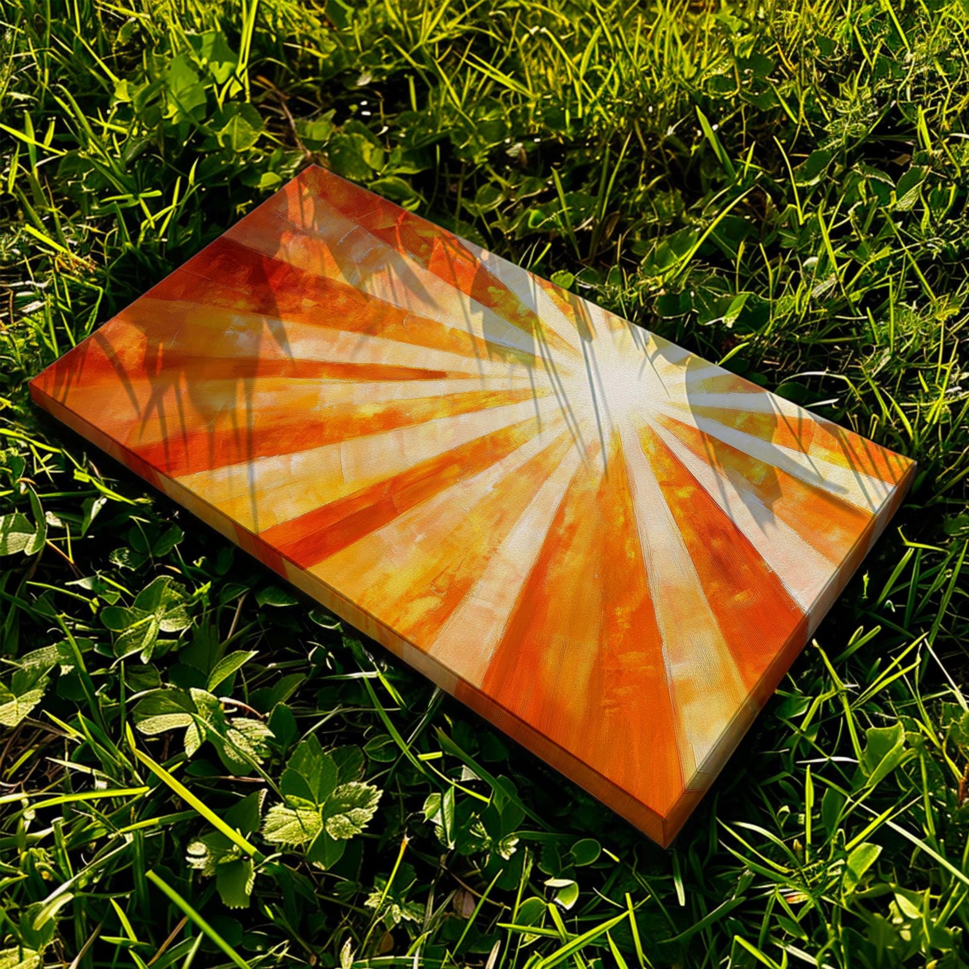 Radiant Sunburst Canvas Art | Impasto Textured Print | Mid Century Modern Wall Art For Living Room | Golden Hour Sunset Art Horizontal Art
