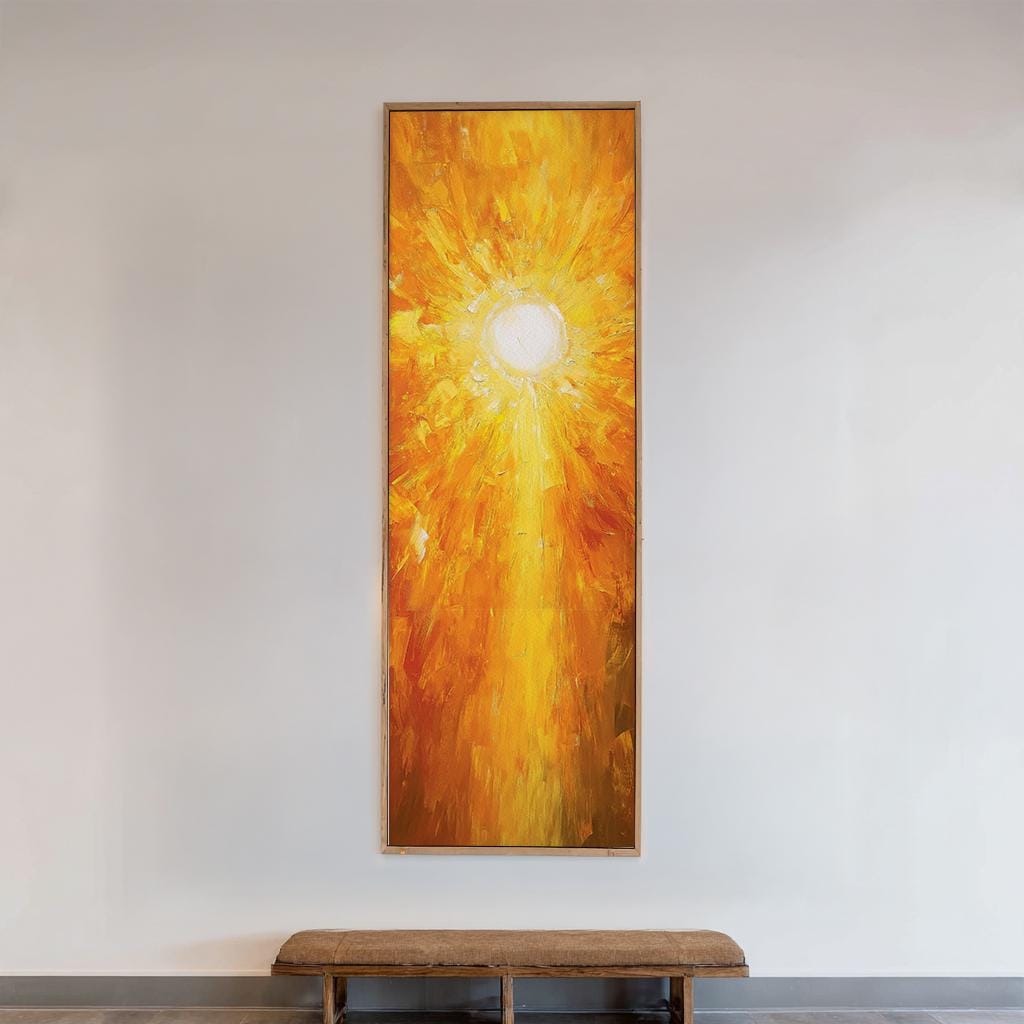 Radiant Sunburst Canvas Art | Impasto Palette Knife Print | Modern Minimalist Wall Art For Living Room Long Vertical Art