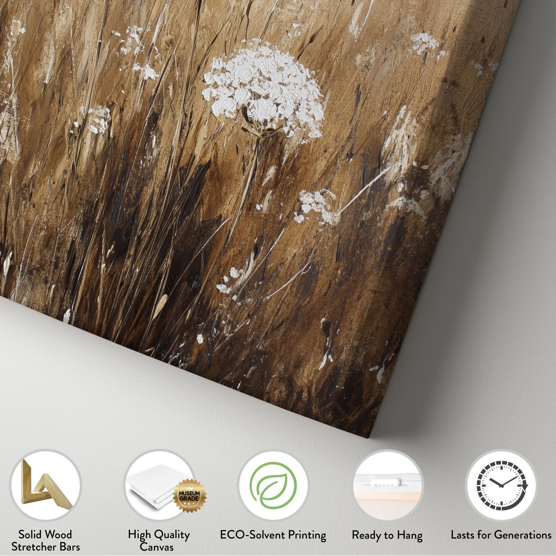 Queen Annes Lace Impasto Canvas Art | Textural Floral Print | Bohemian Modern Wall Art For Living Room | Creamy Oatmilk Art Vertical Canvas