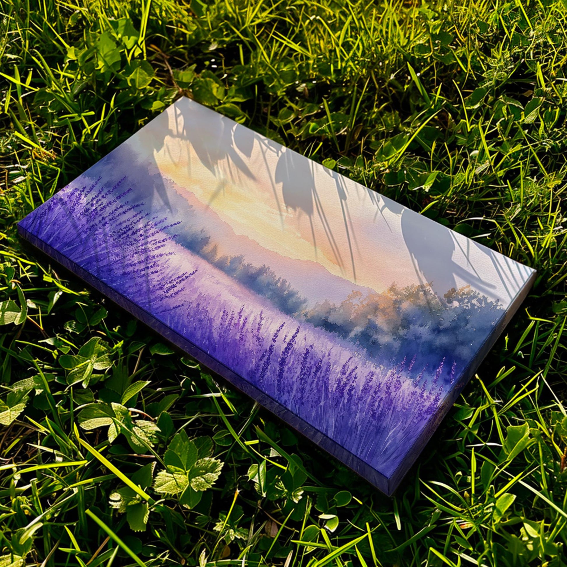 Provence Sunset Lavender Field Canvas Art | Watercolor Wash Print | Bohemian Wall Art For Living Room Horizontal Art