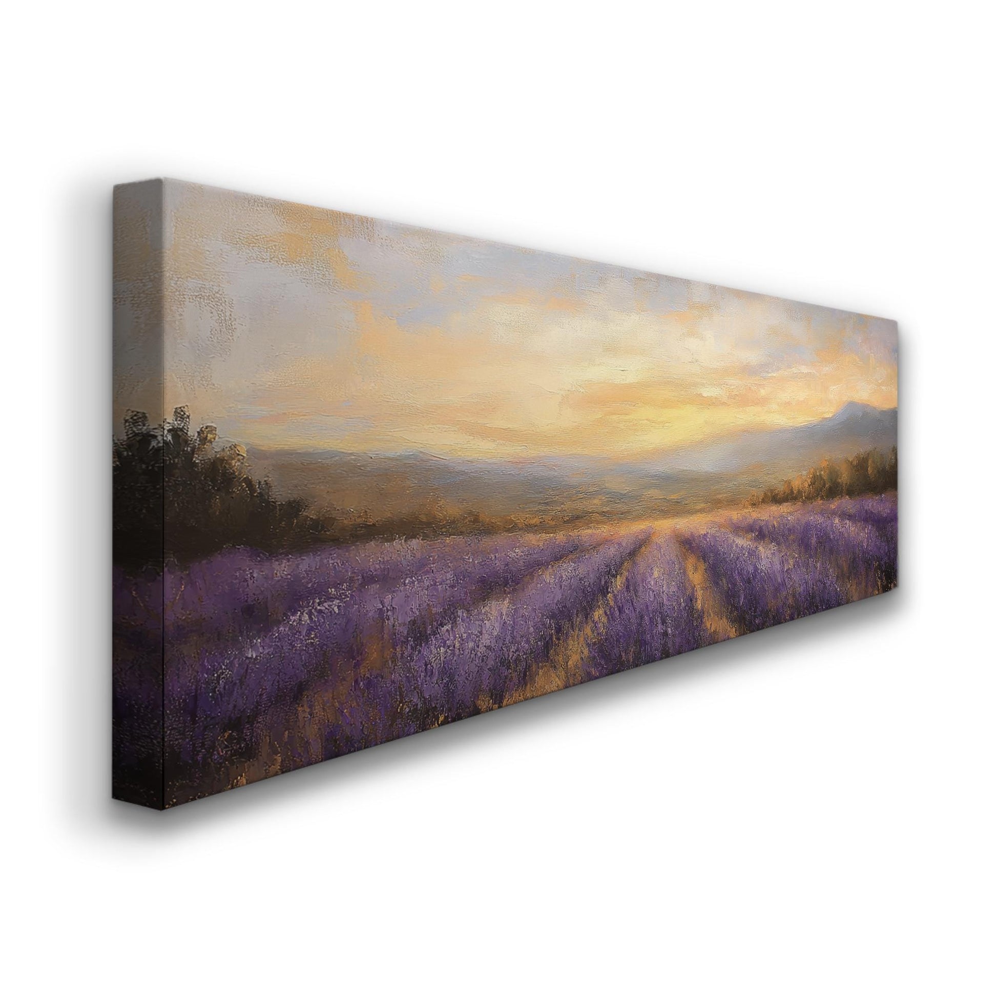 Provence Lavender Sunset Canvas Art | Impressionistic Impasto Print | Bohemian Wall Art For Living Room Panoramic Wall Art