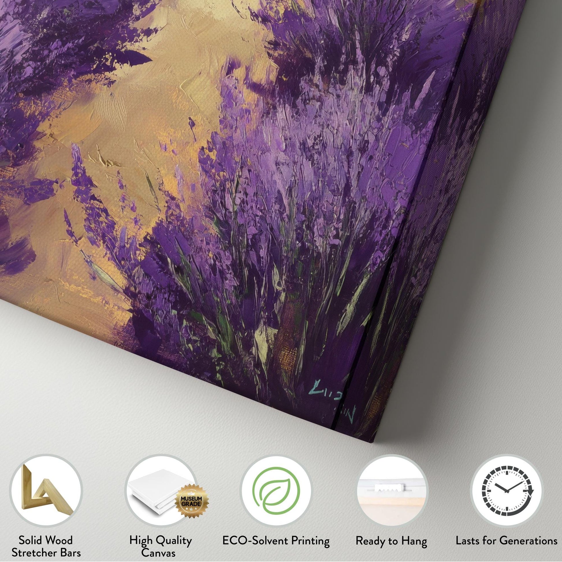 Provence Lavender Fields Canvas Art | Impasto Palette Knife Print | Bohemian Wall Art For Living Room | Honeyed Sunset Art Long Vertical Art