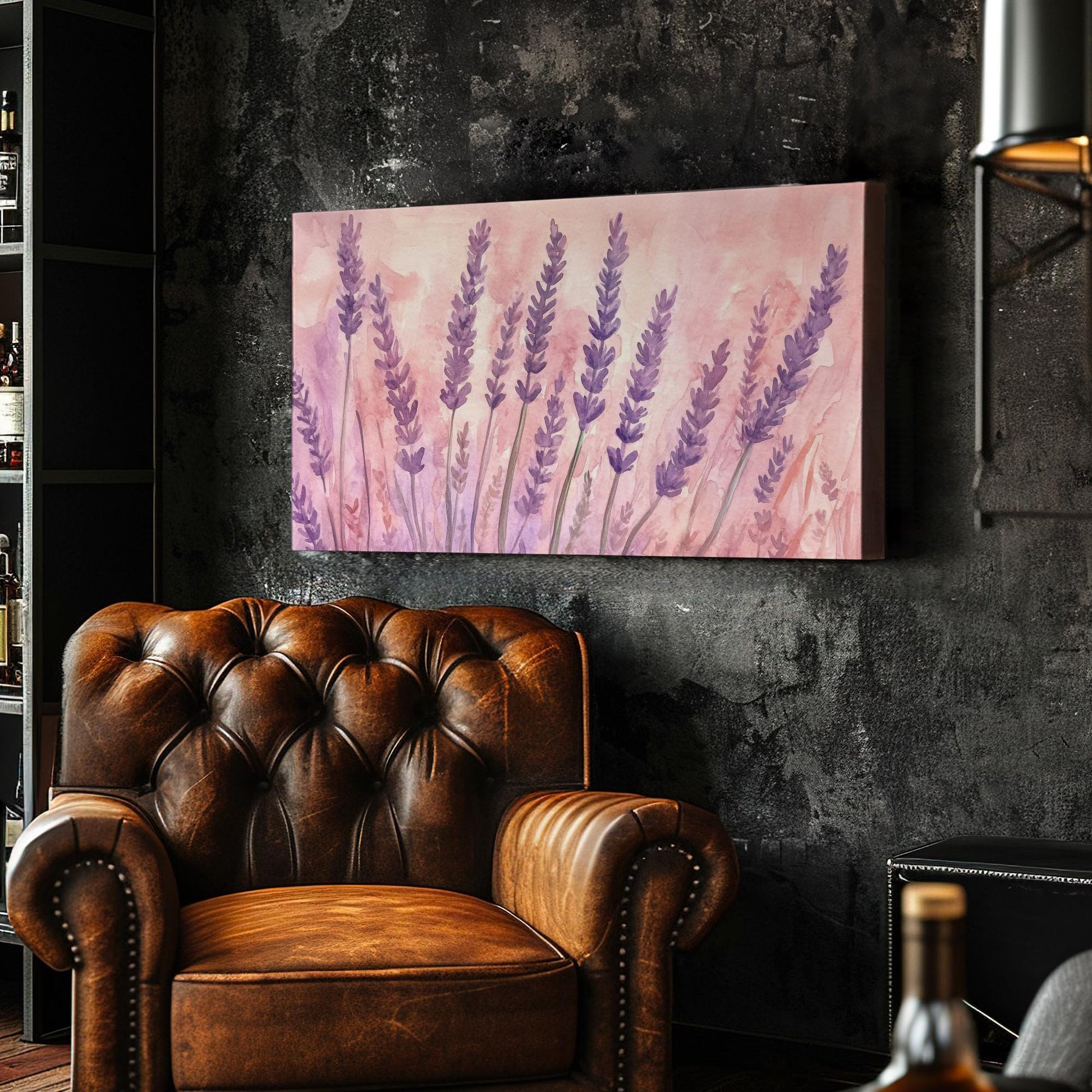 Provence Lavender Field Canvas Art | Watercolor Botanical Print | Romantic Bohemian Wall Art For Bedroom Horizontal Art
