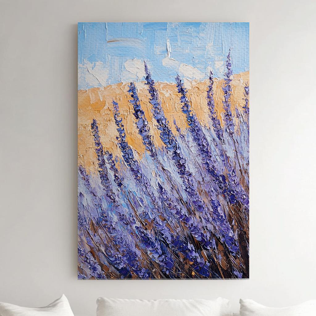Provence Lavender Field Canvas Art | Palette Knife Impasto Print | Bohemian Wall Art For Living Room Vertical Canvas