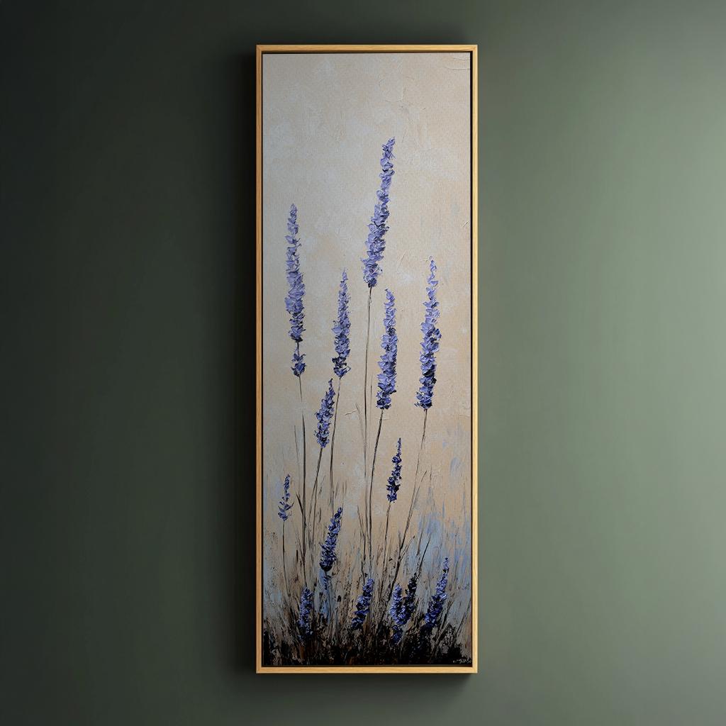 Provence Lavender Field Canvas Art | Impasto Palette Knife Print | Bohemian Wall Art For Living Room Long Vertical Art
